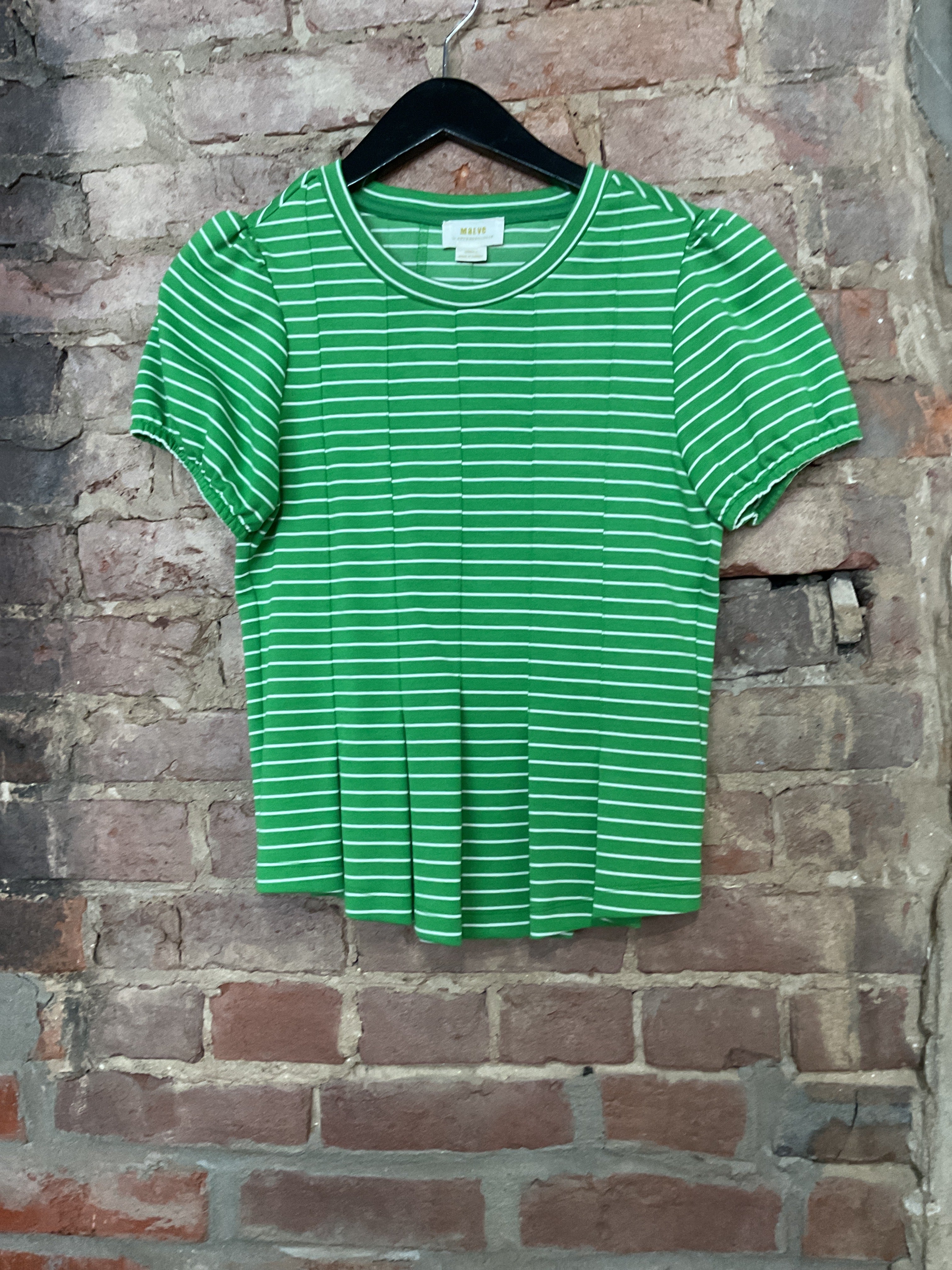 Green & White Stripe Maeve Top -XXS