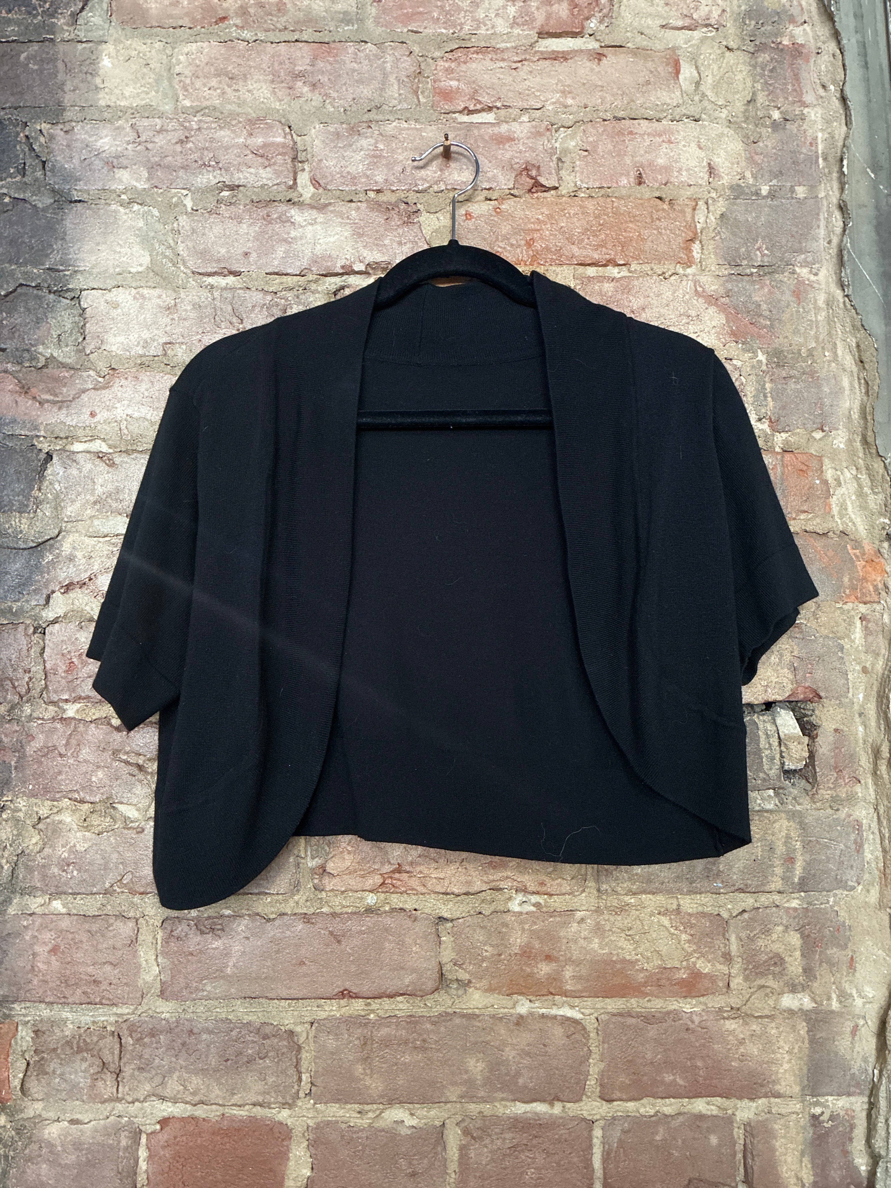 Black Short Sleeve Cropped Cardigan