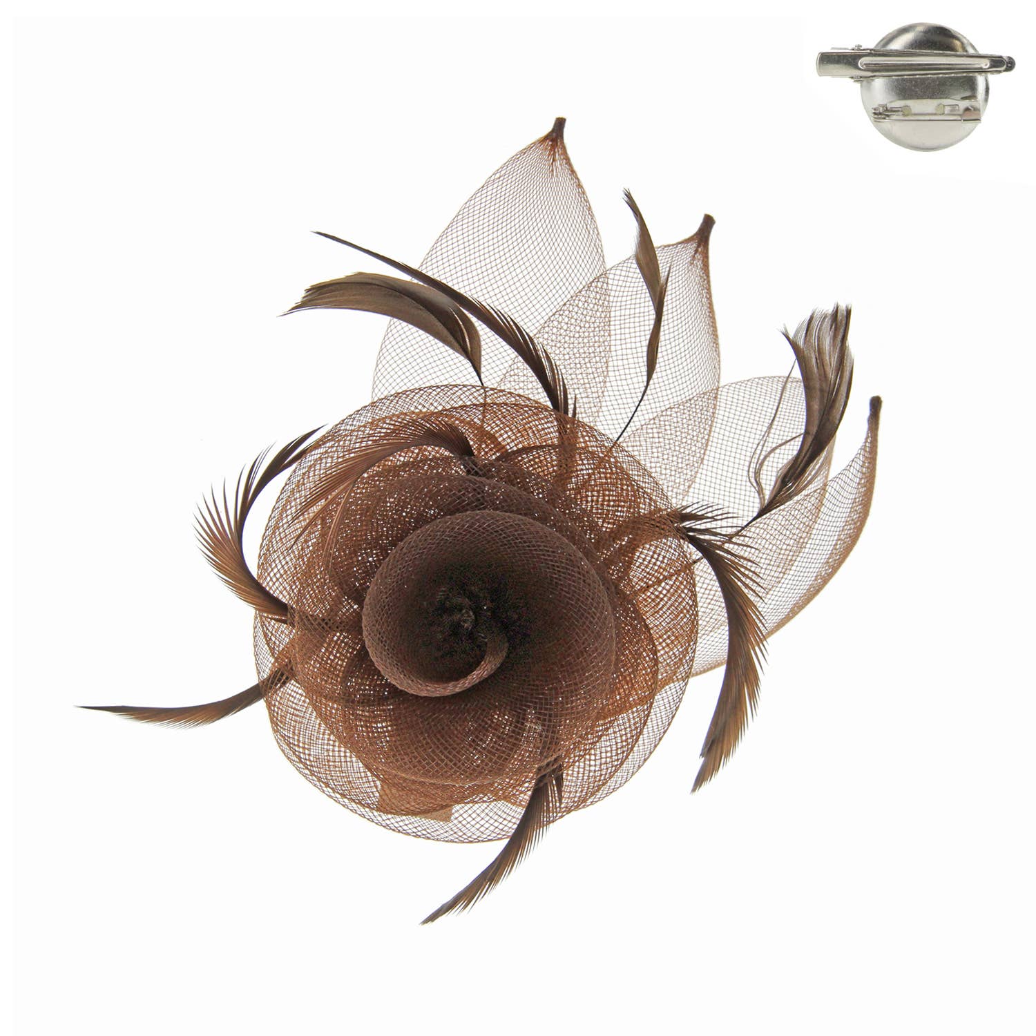 Flower & Leaves Mesh w/ Feathers Fascinator Clip