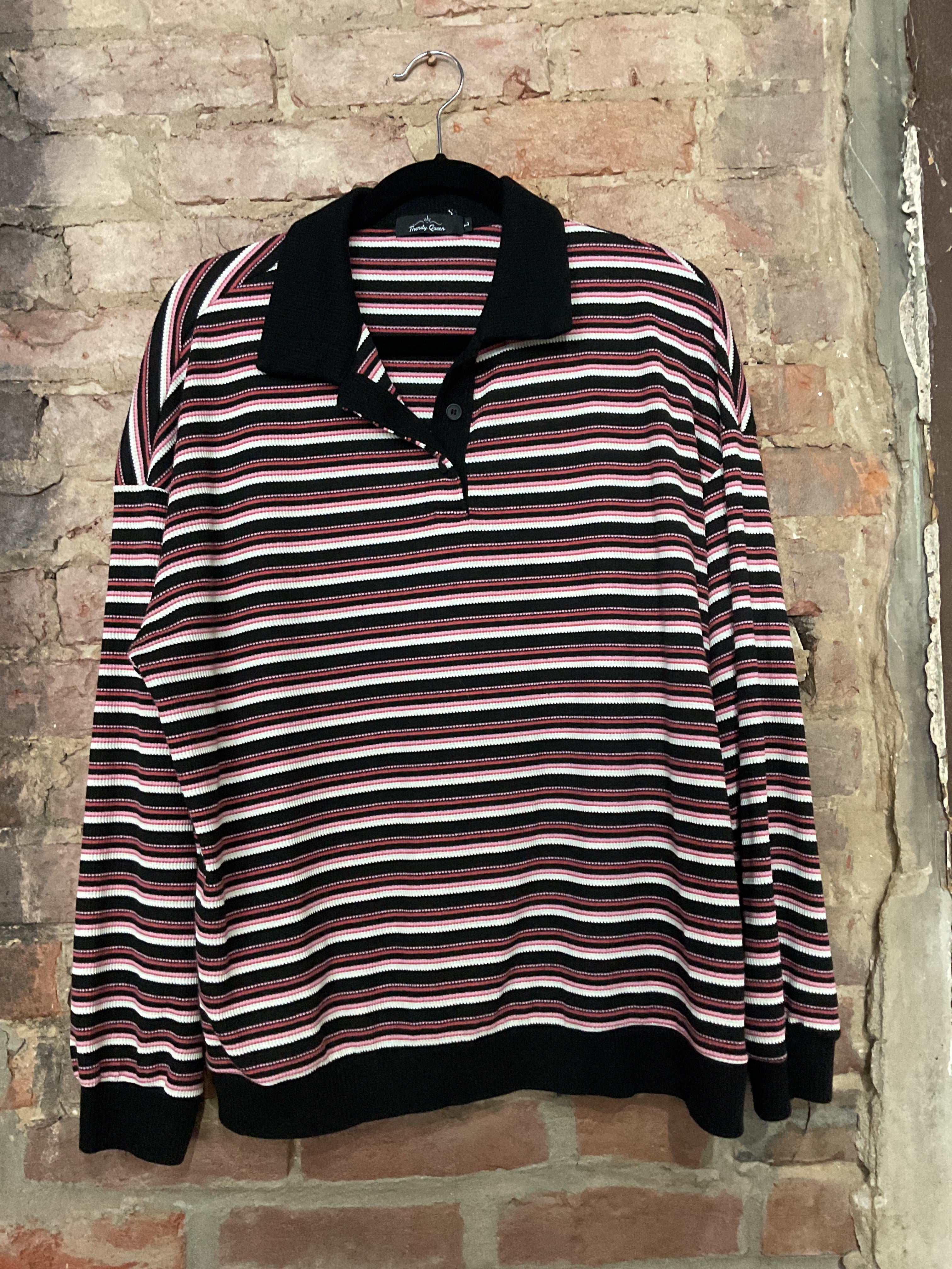 Striped LS Collared Pullover