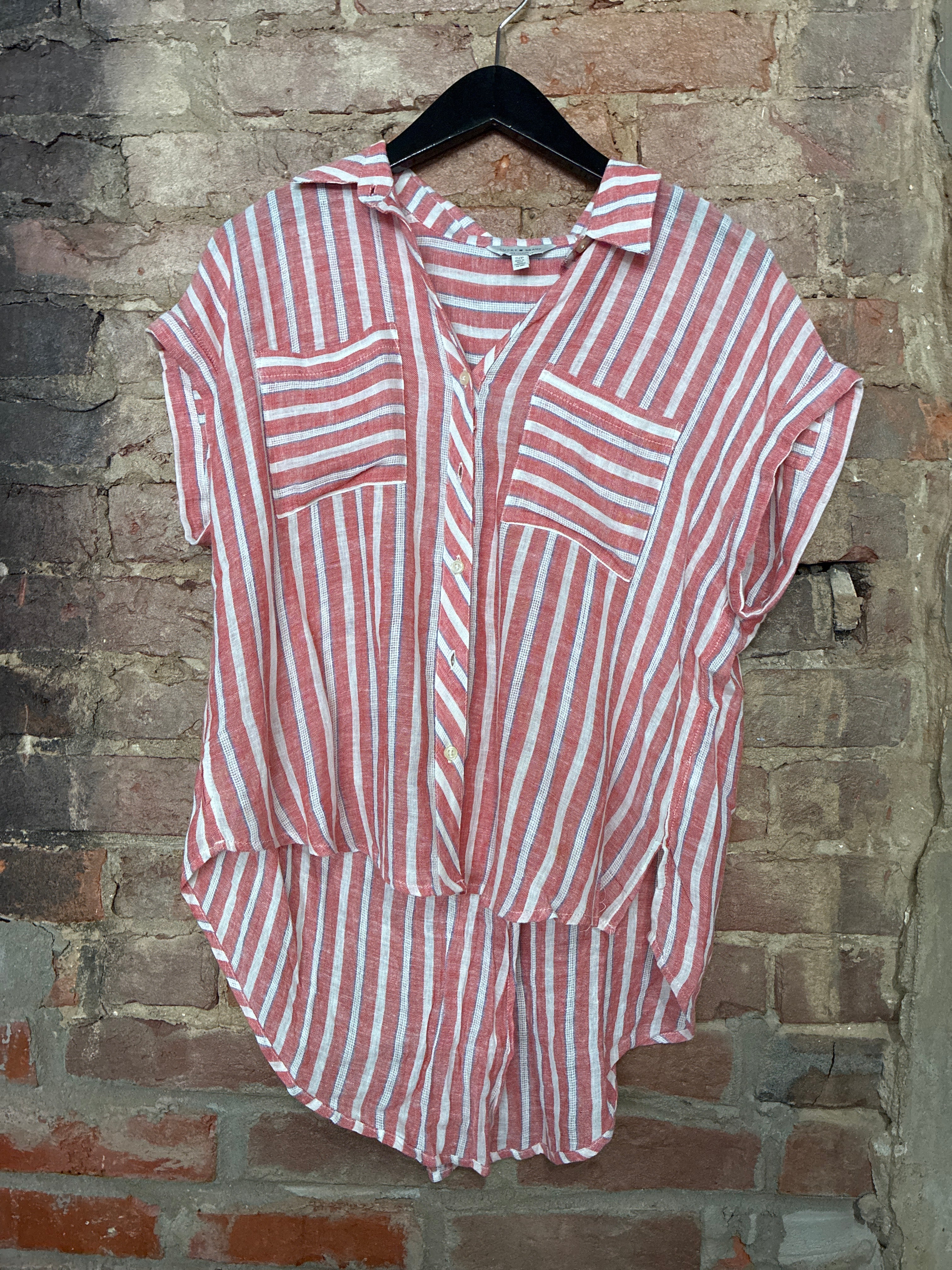 Red Stripe Button Up Blouse - S