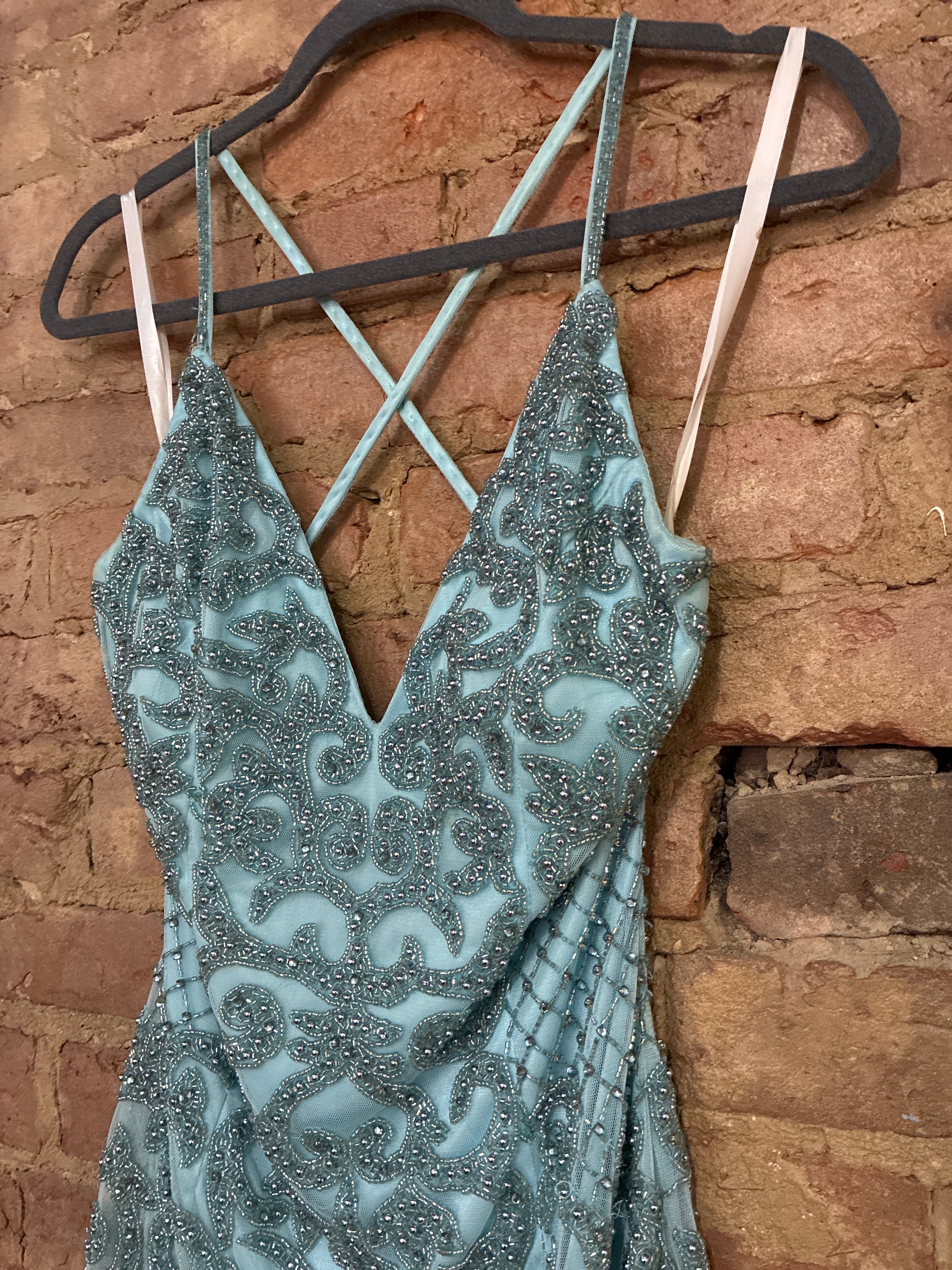 Primavera Turquoise Beaded Formal Dress