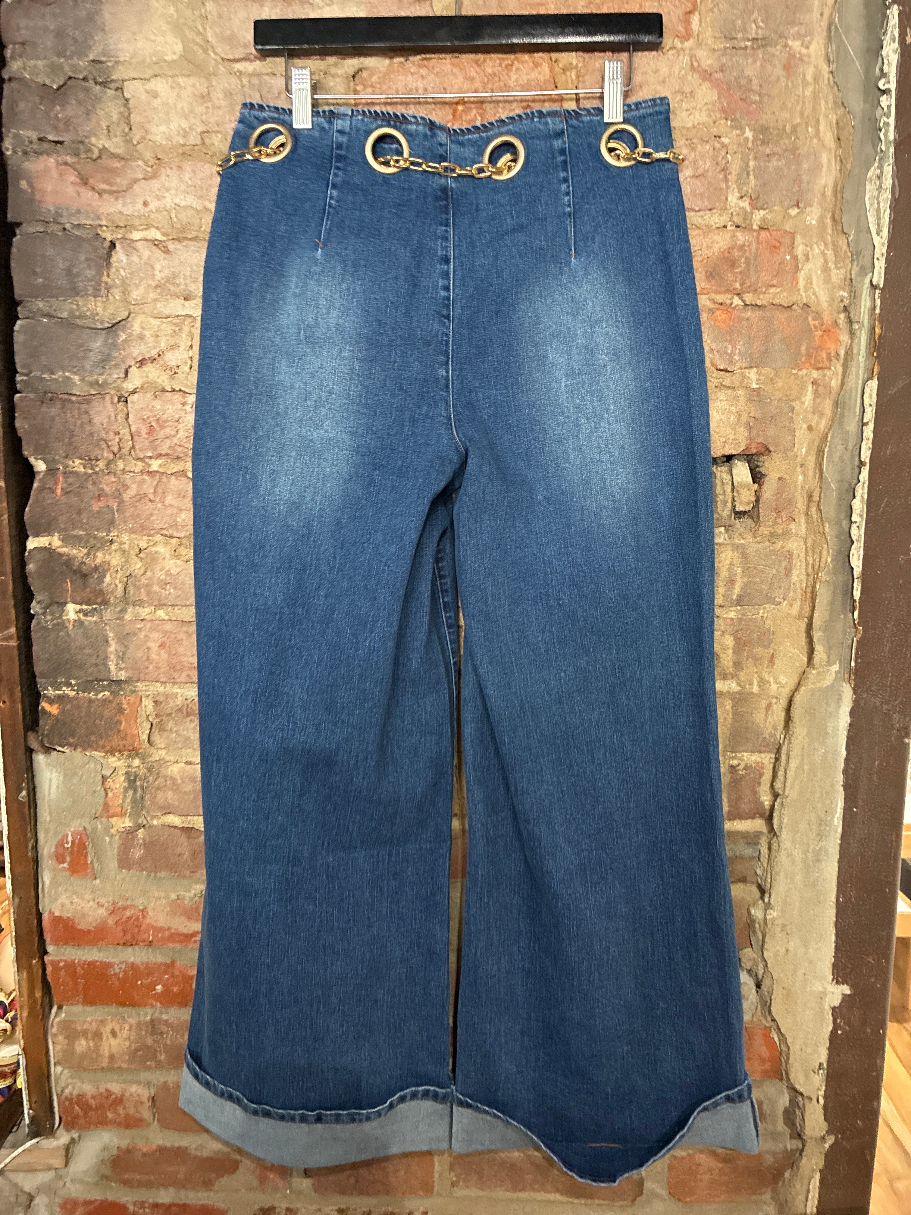 Gold Belted Wide Leg Jeans M