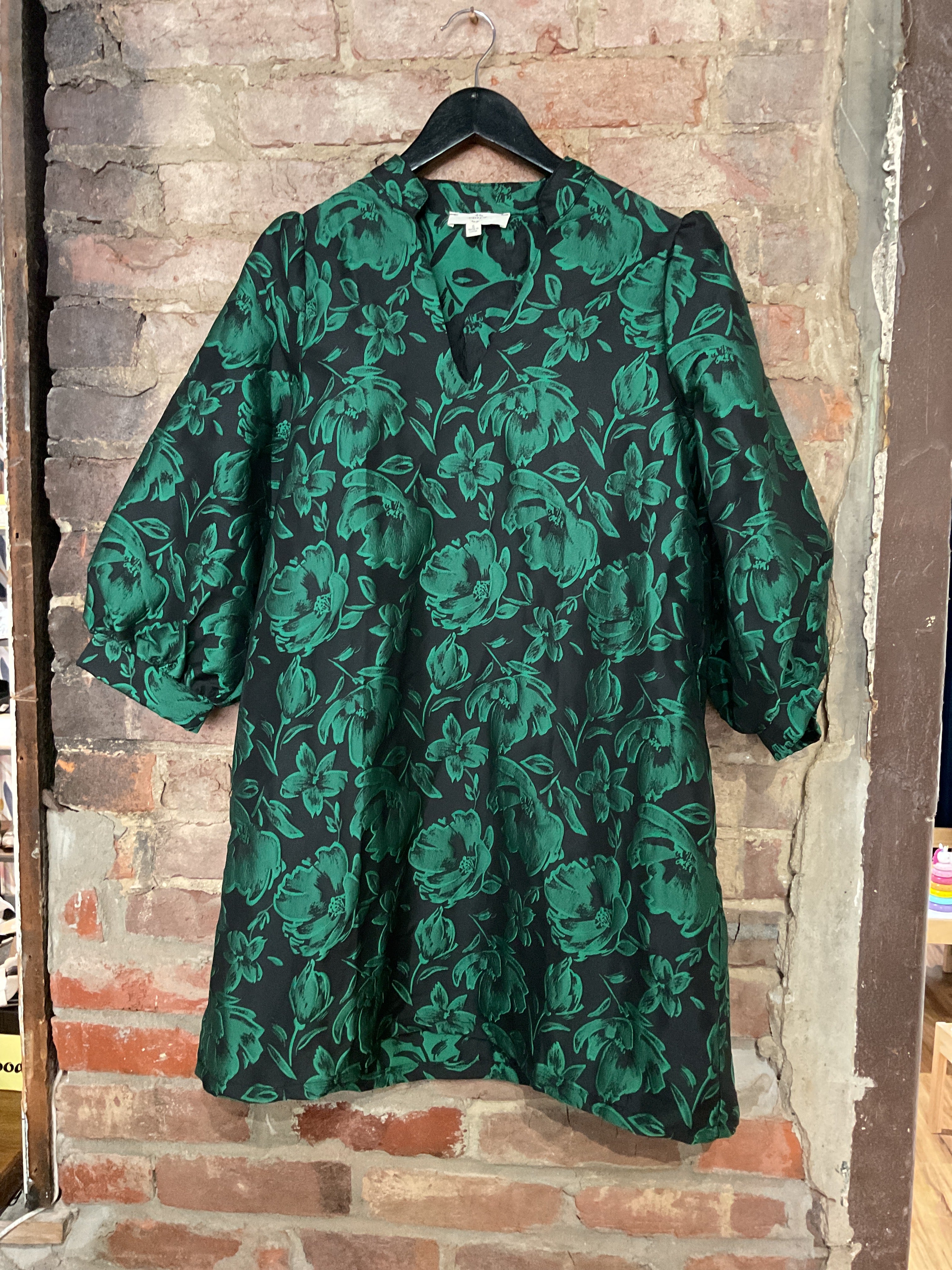 Green & Black Jacquard Mini Dress  - S