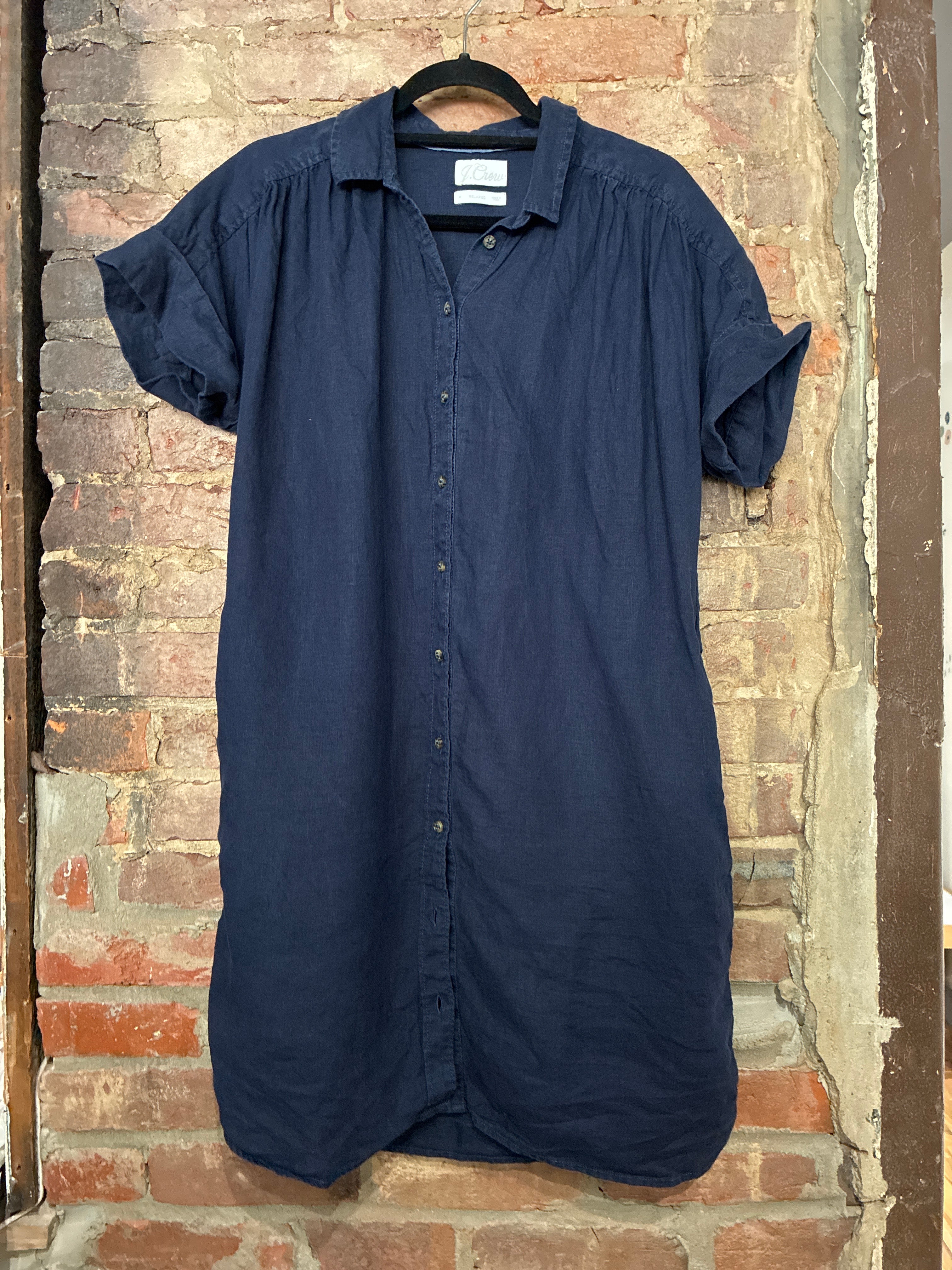 JCrew Navy Linen Shirt Dress