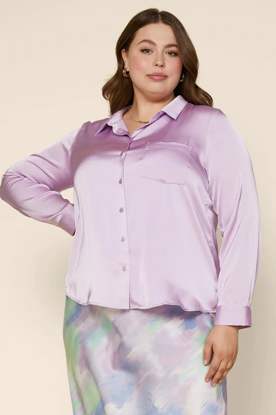 Satin Button Down Shirt - Curvy Collection