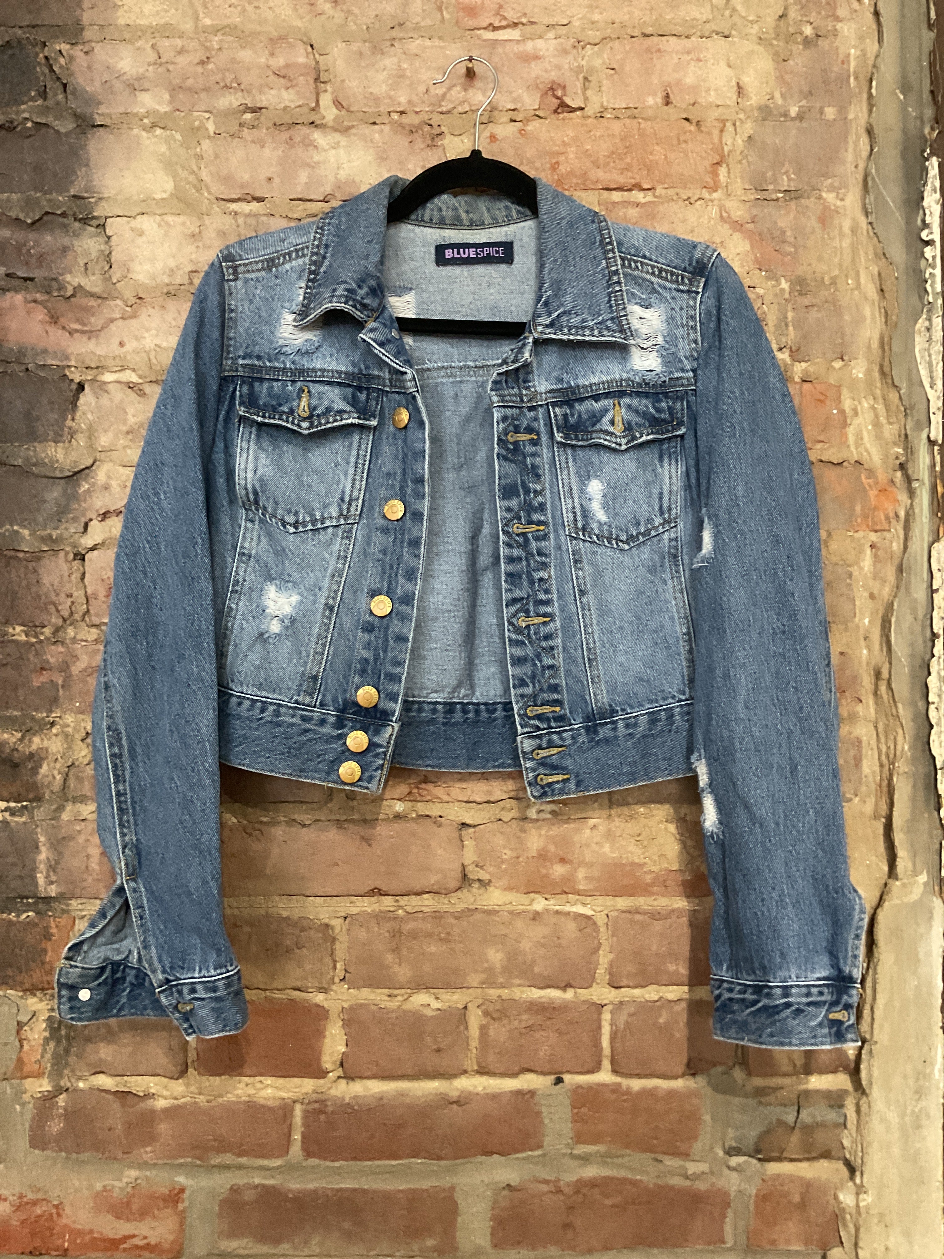 Cropped Distressed Jean Jacket