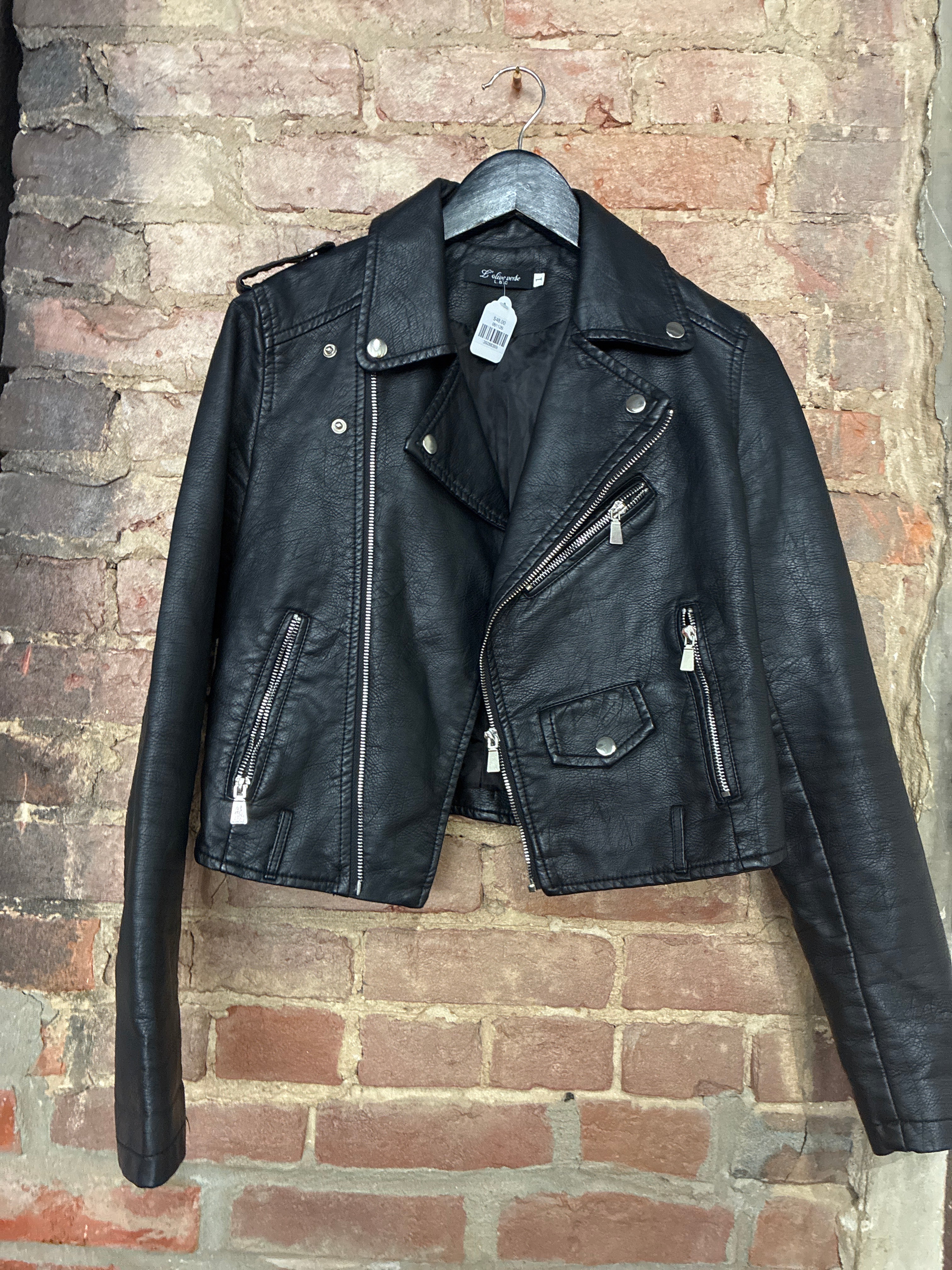 Black Moto Leather Jacket - Size One