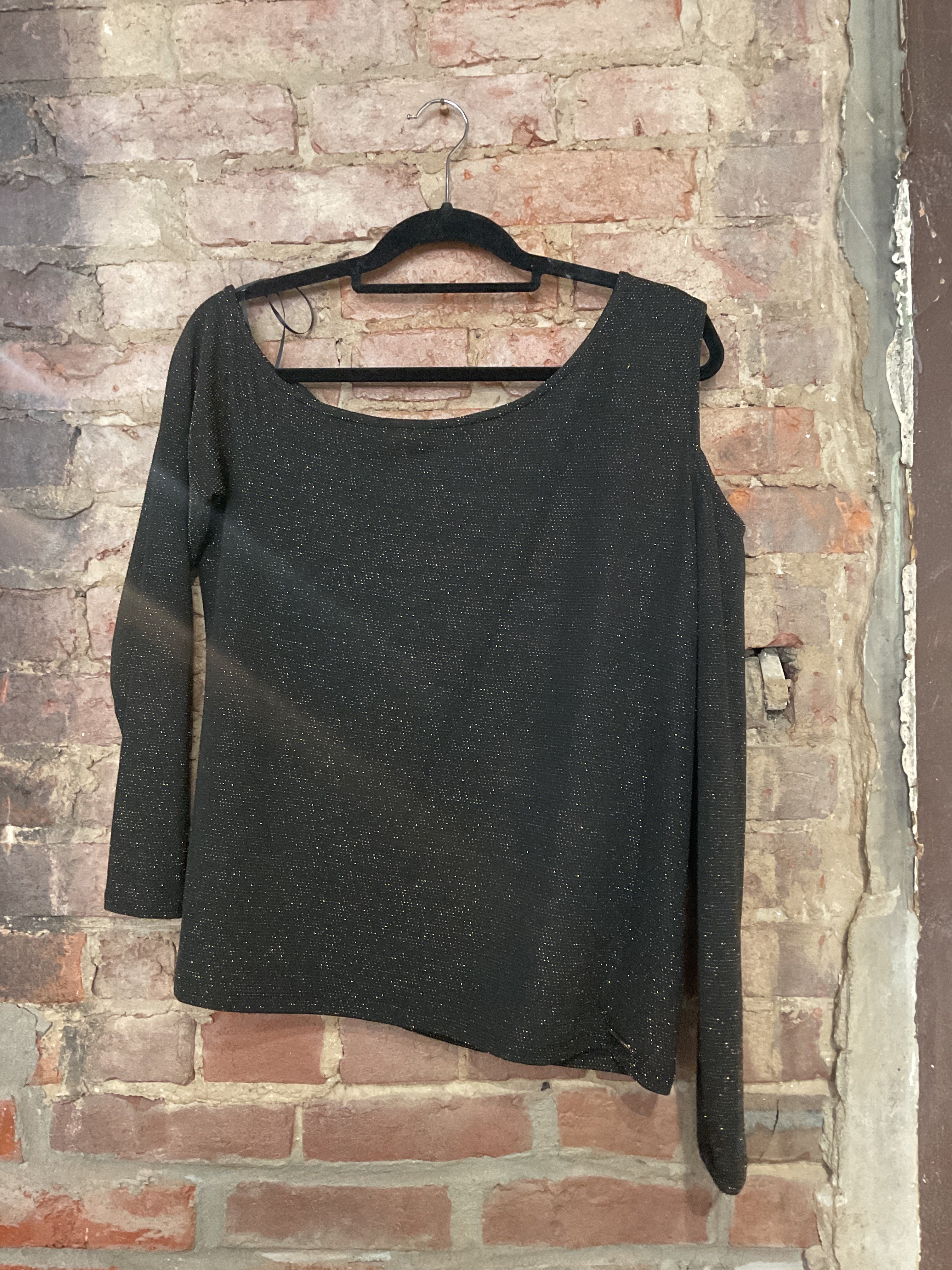 Michael Kors Asymmetrical Black & Gold Top L