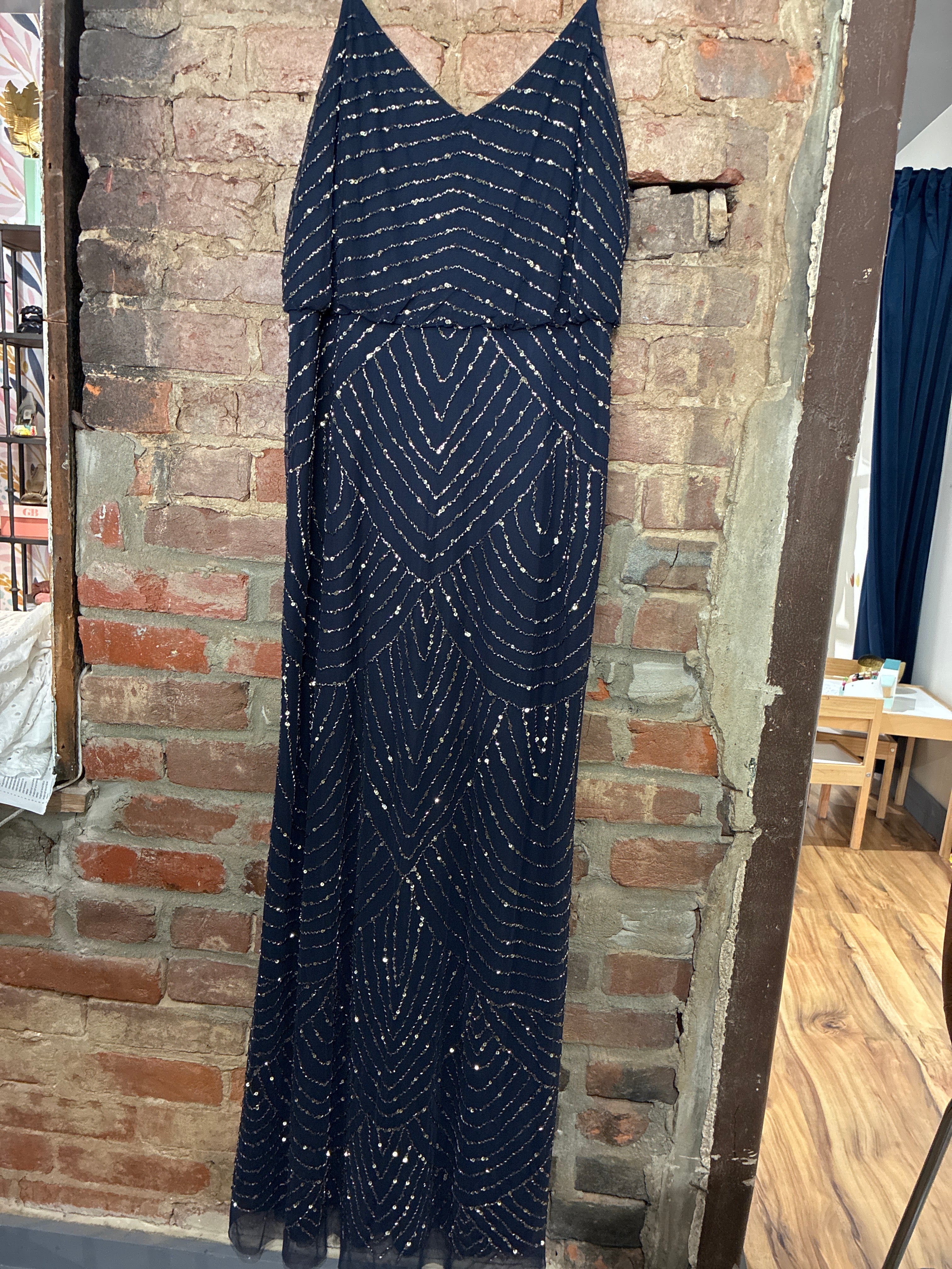 Gold Beaded Navy Dress