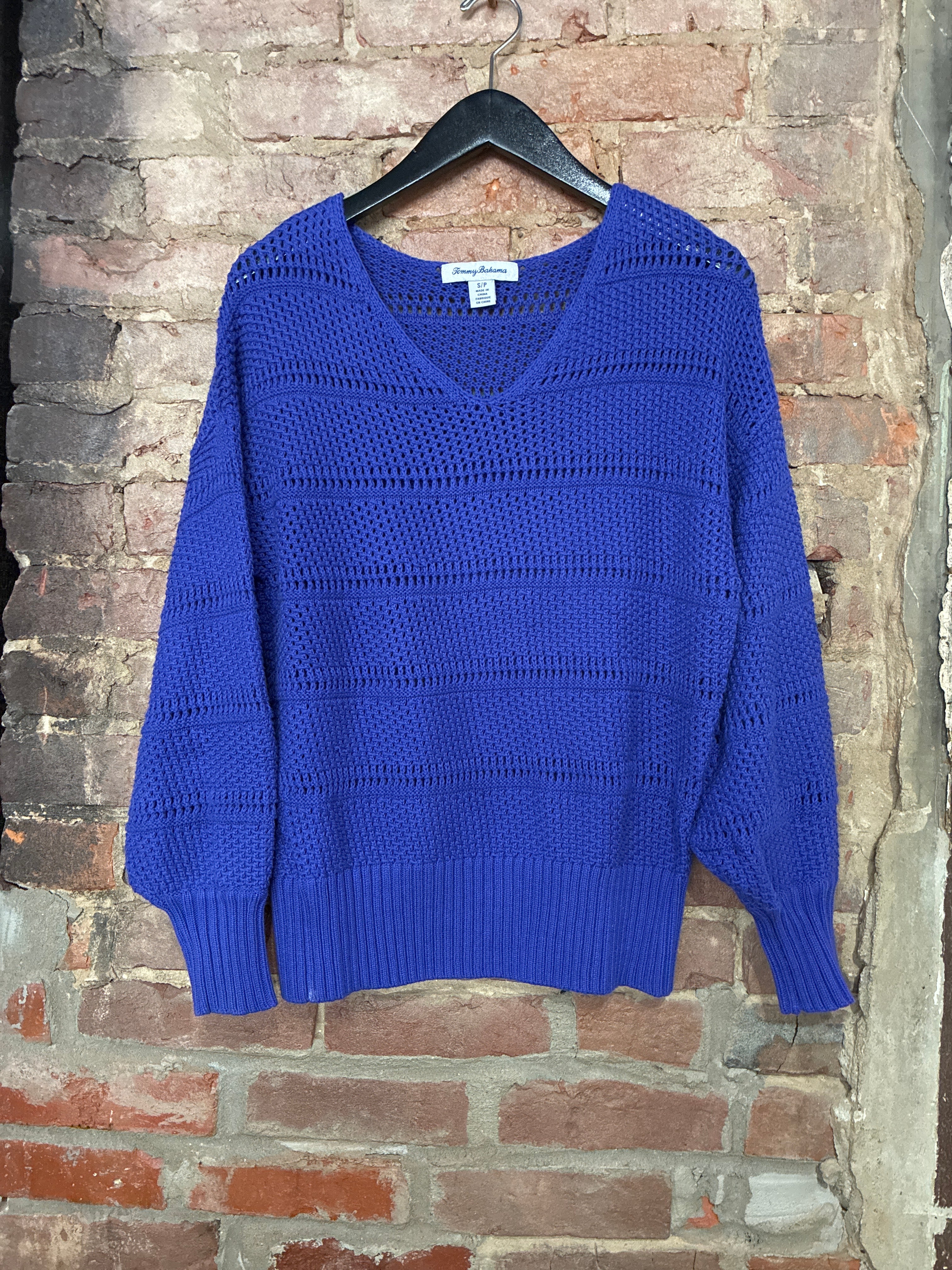 Tommy Bahama Blue Crochet Sweater - S