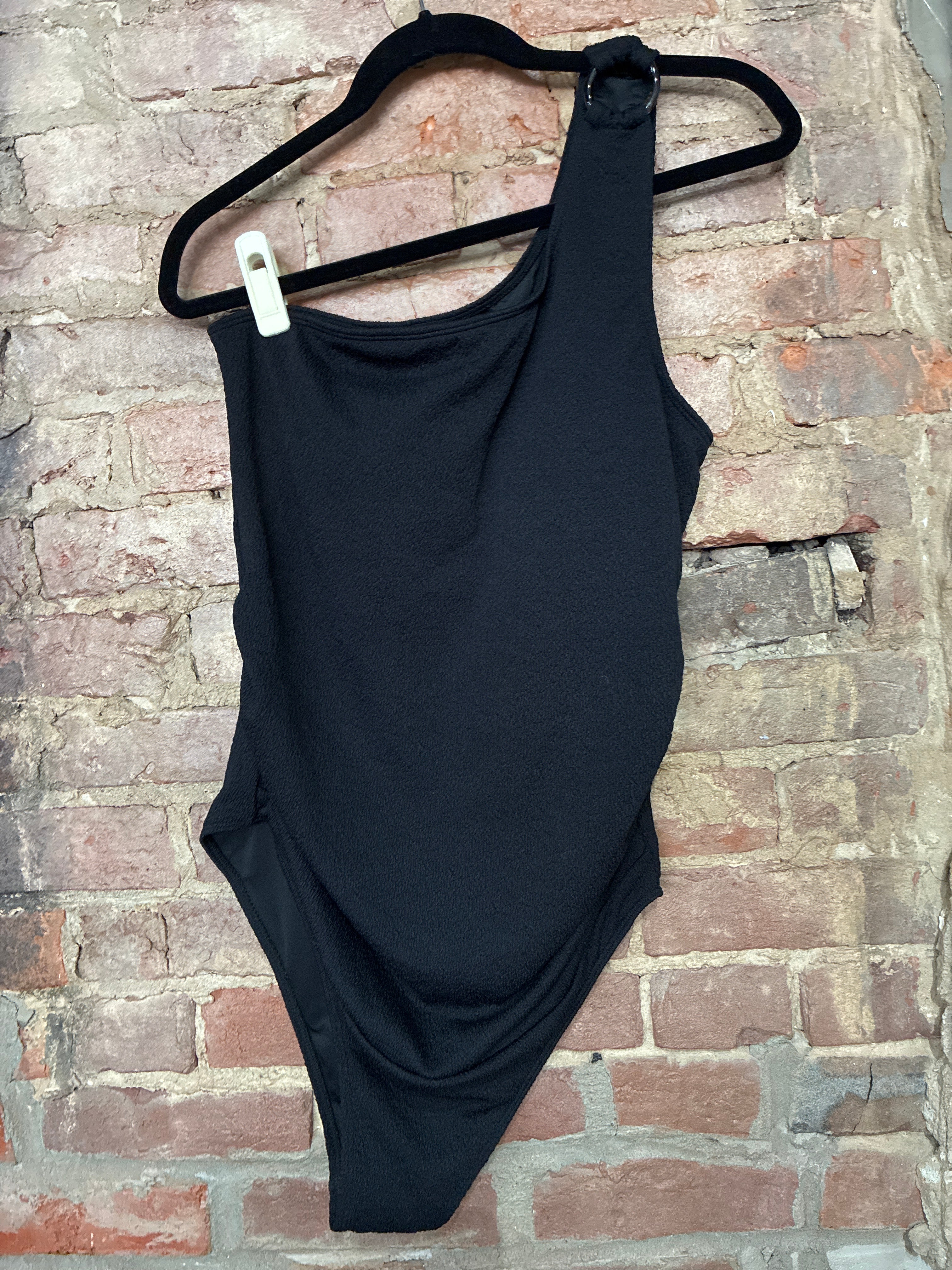 Black One Shoulder One Piece Swimwear