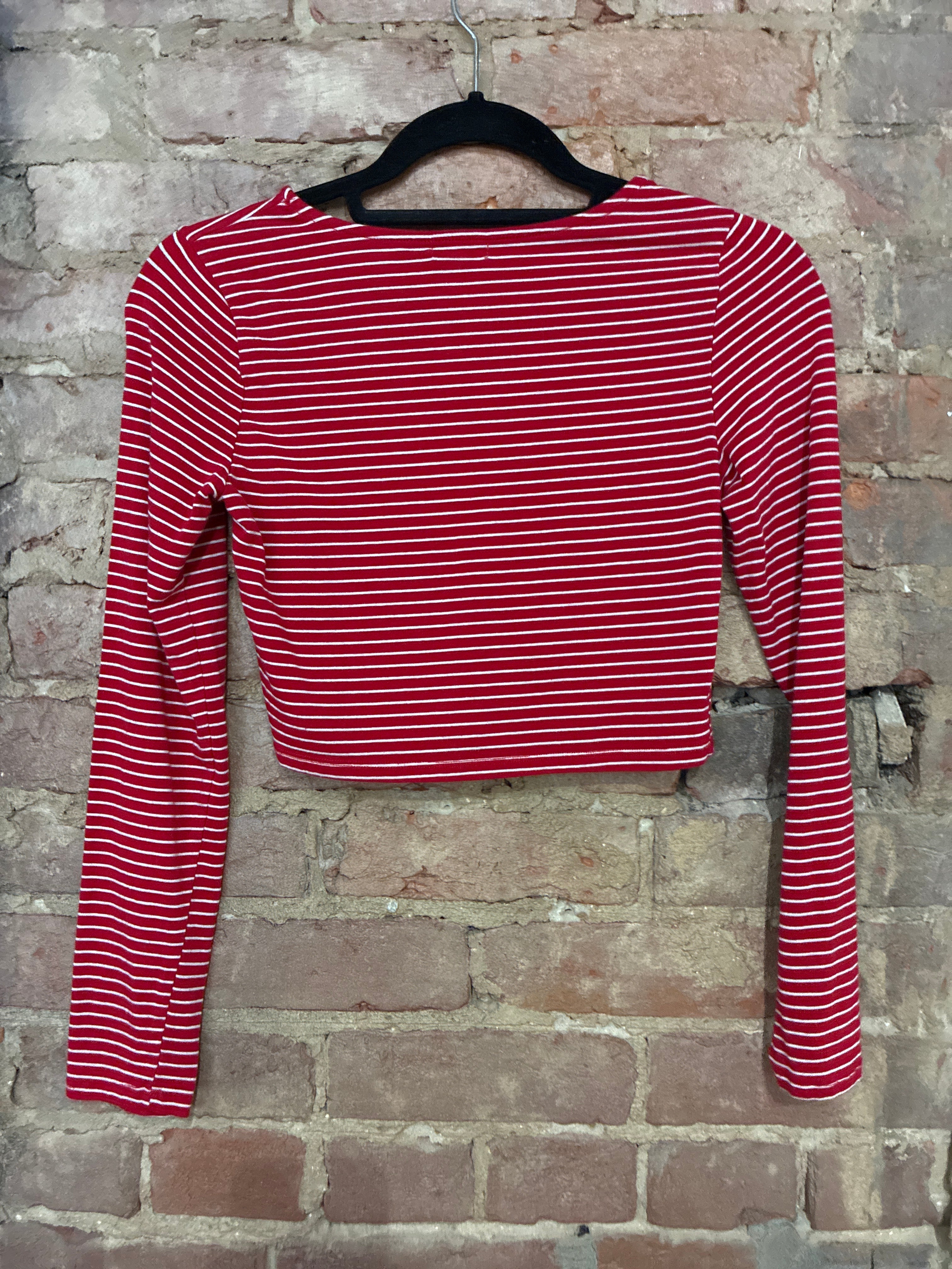 Heart & Hips Red Striped LS Crop Top