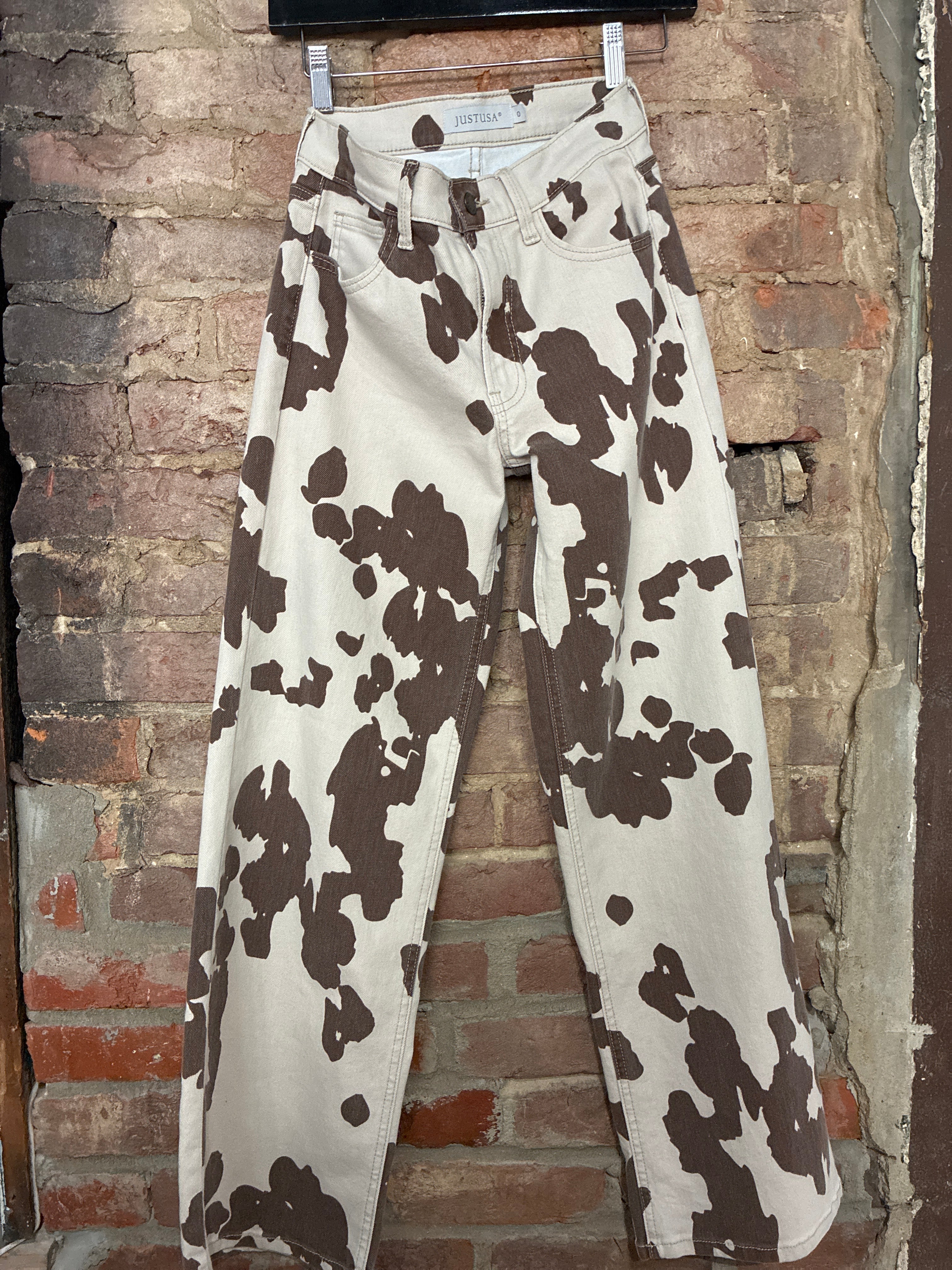 Wide Leg Cow Print Jeans 0