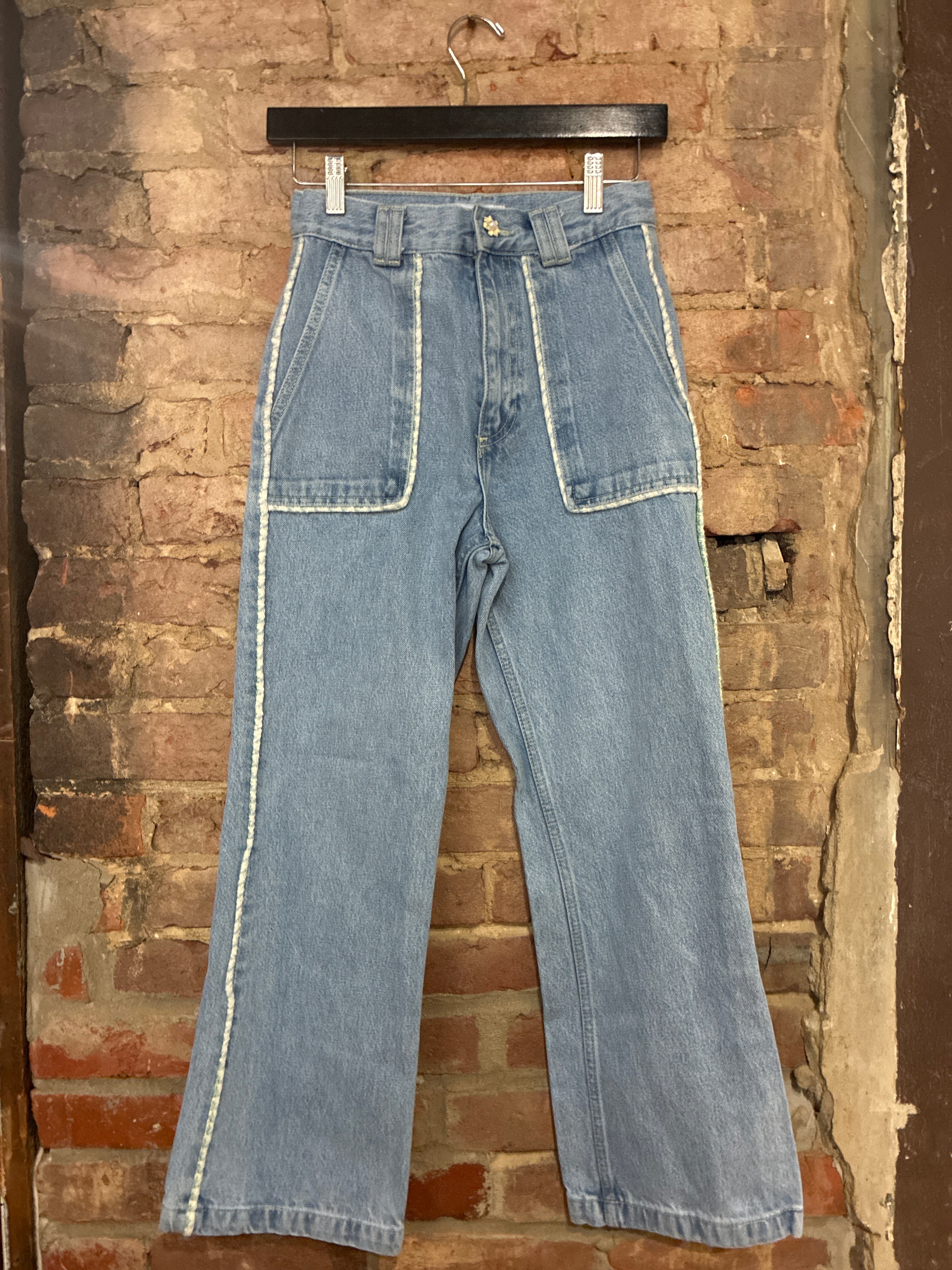 ZARA High Waisted Tweed Embrodered Jeans 24