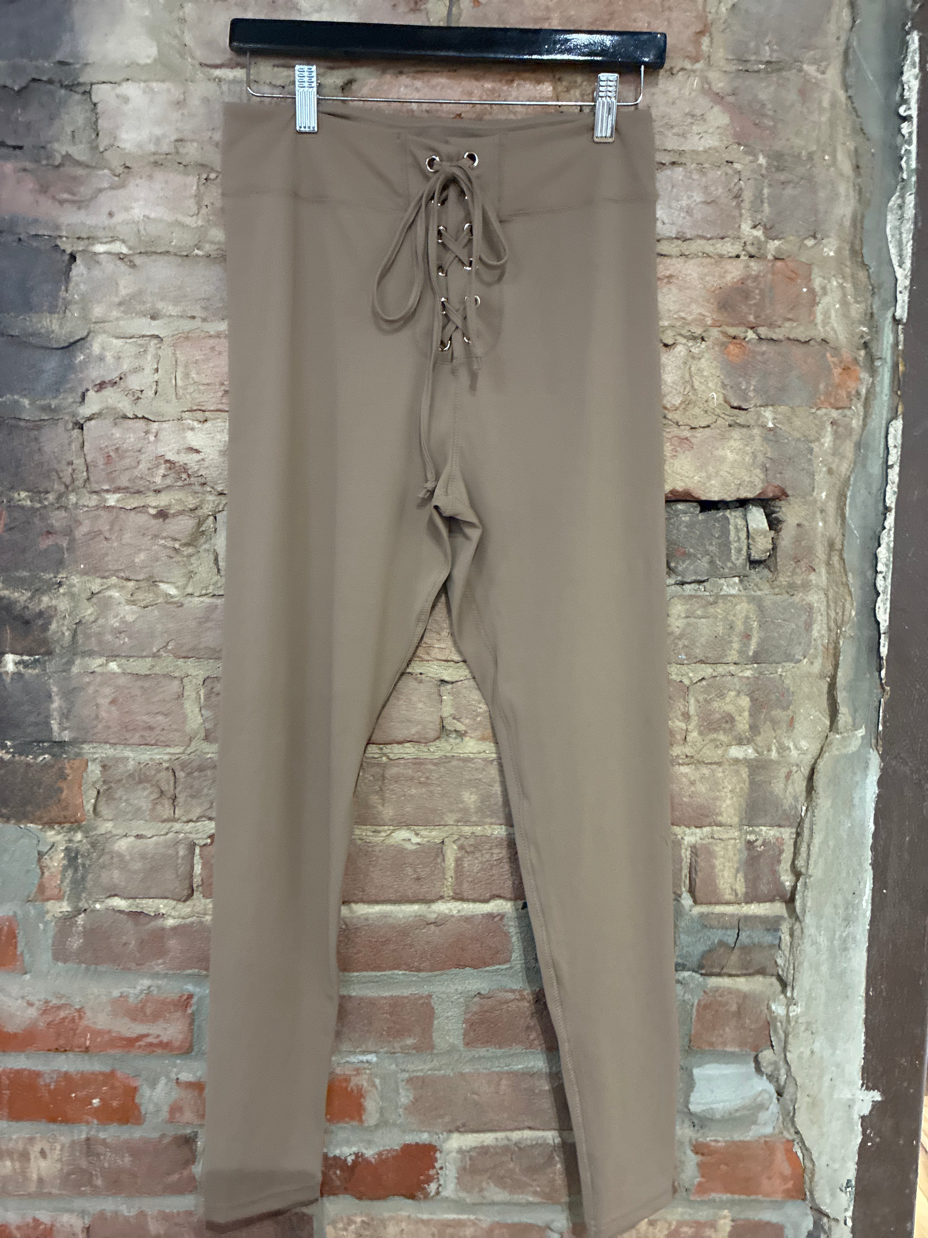 Tan Lace Up Leggings L