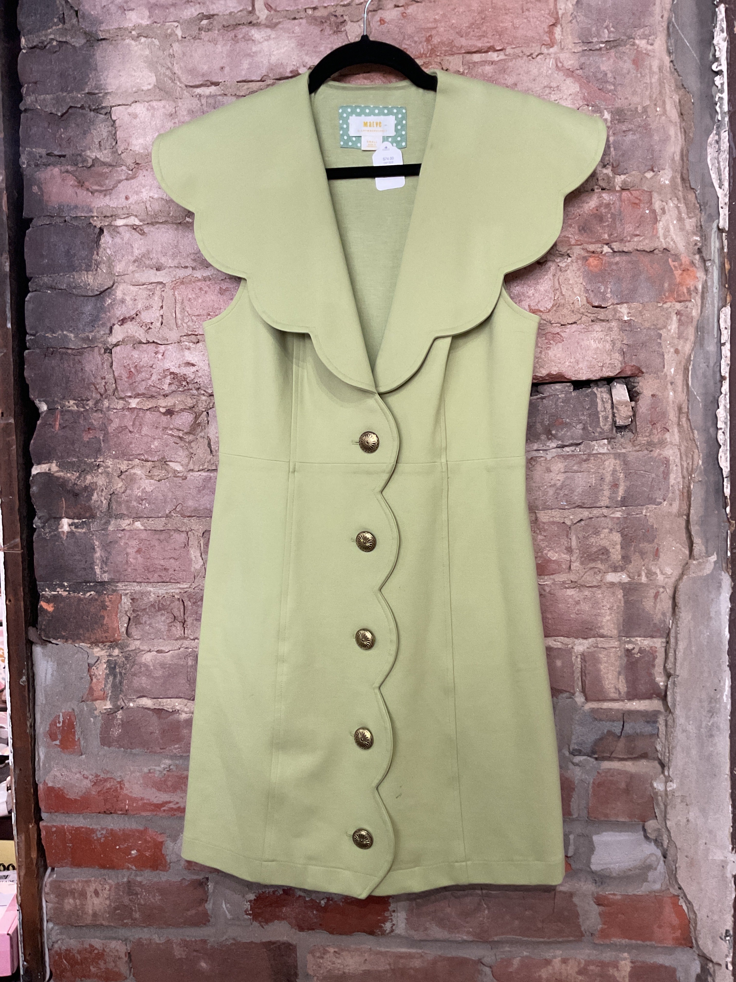 MAEVE Green Scallop Buttondown Dress - Small