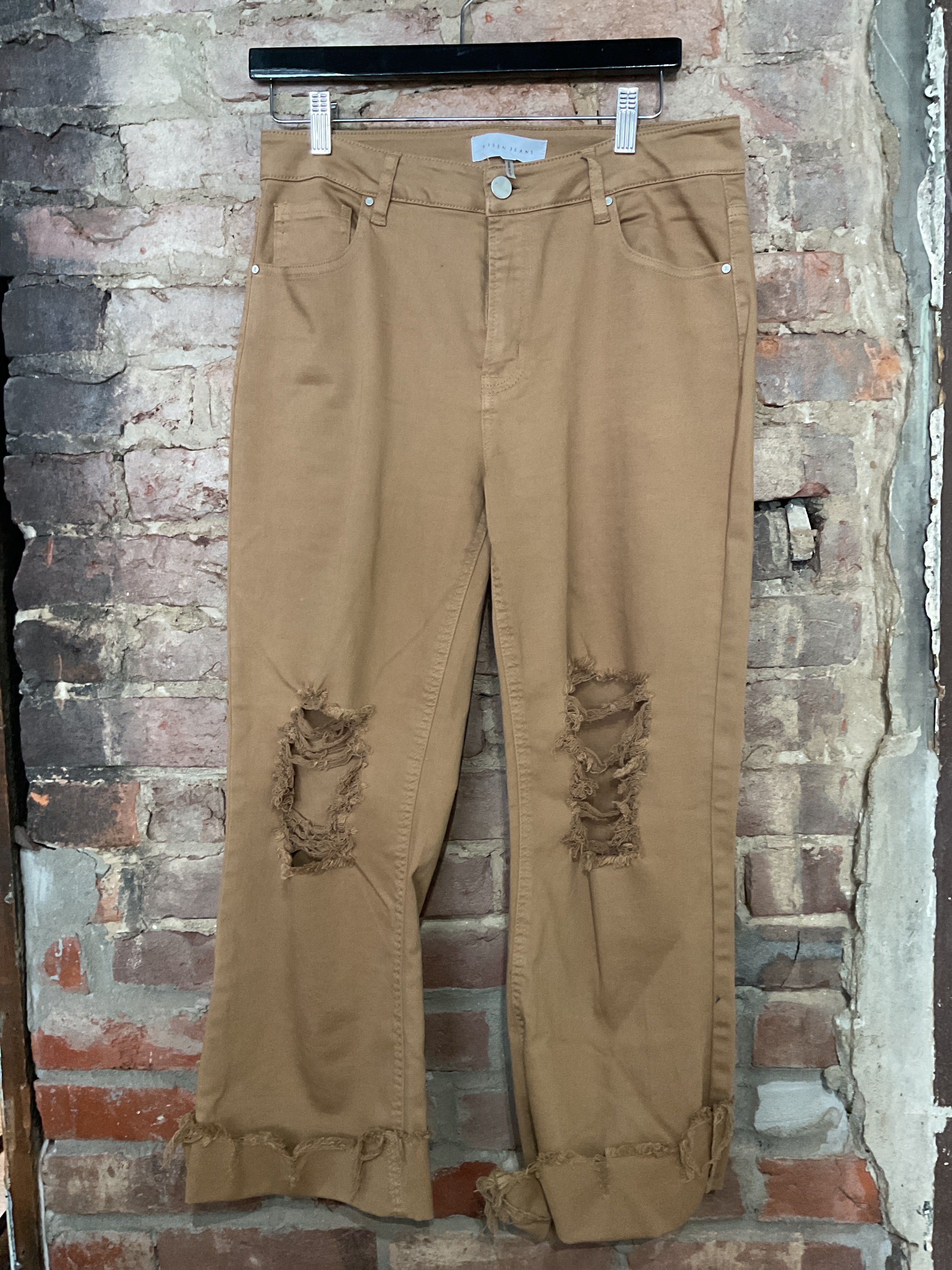 Khaki Colored Distressed Jeans