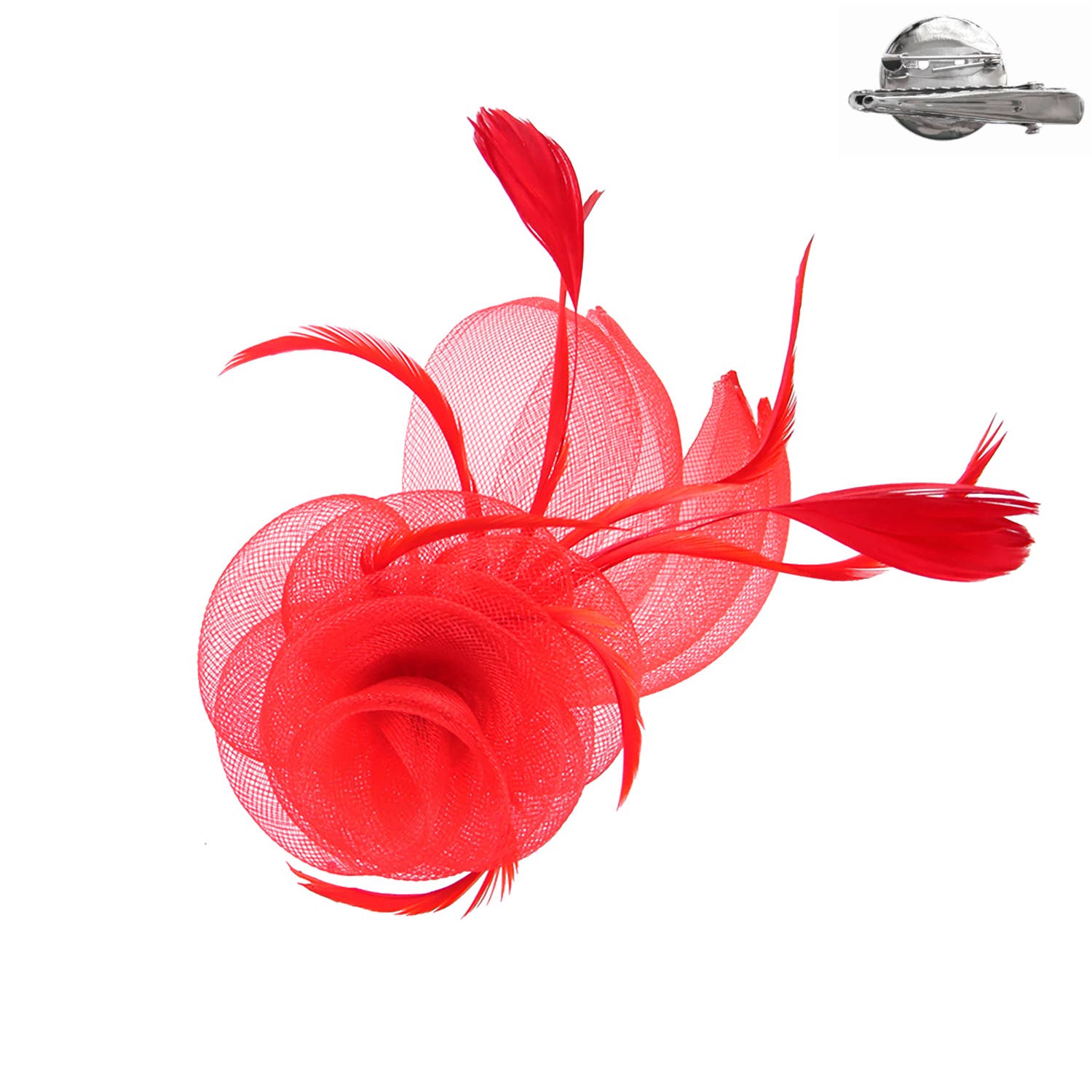 Flower & Leaves Mesh w/ Feathers Fascinator Clip