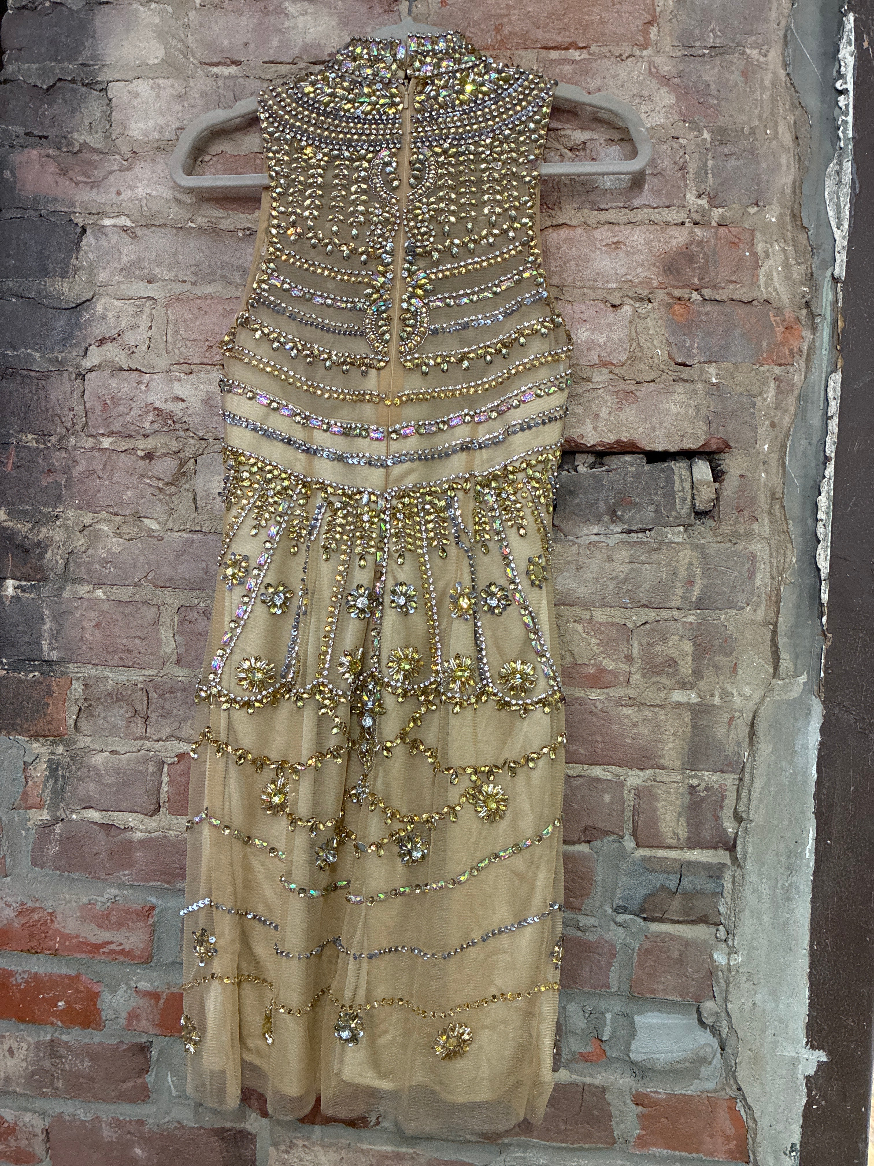 Sherri Hill Heavy Beaded Gold Formal Dress