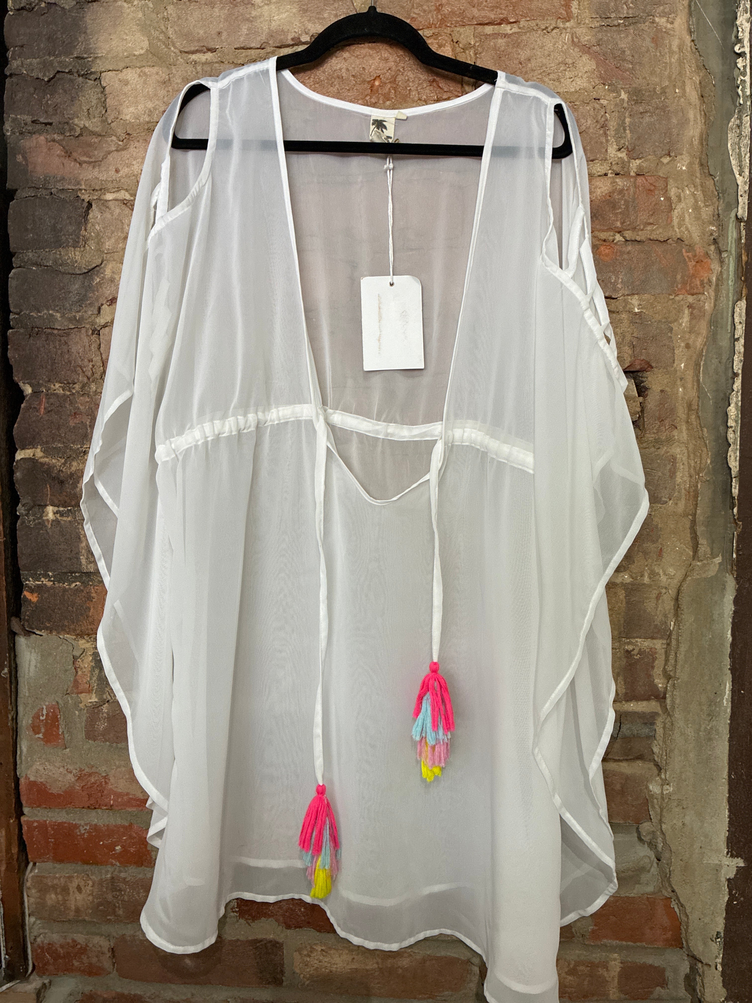 NWT Violet Sky Sheer White Tassel Cover Up Kimono