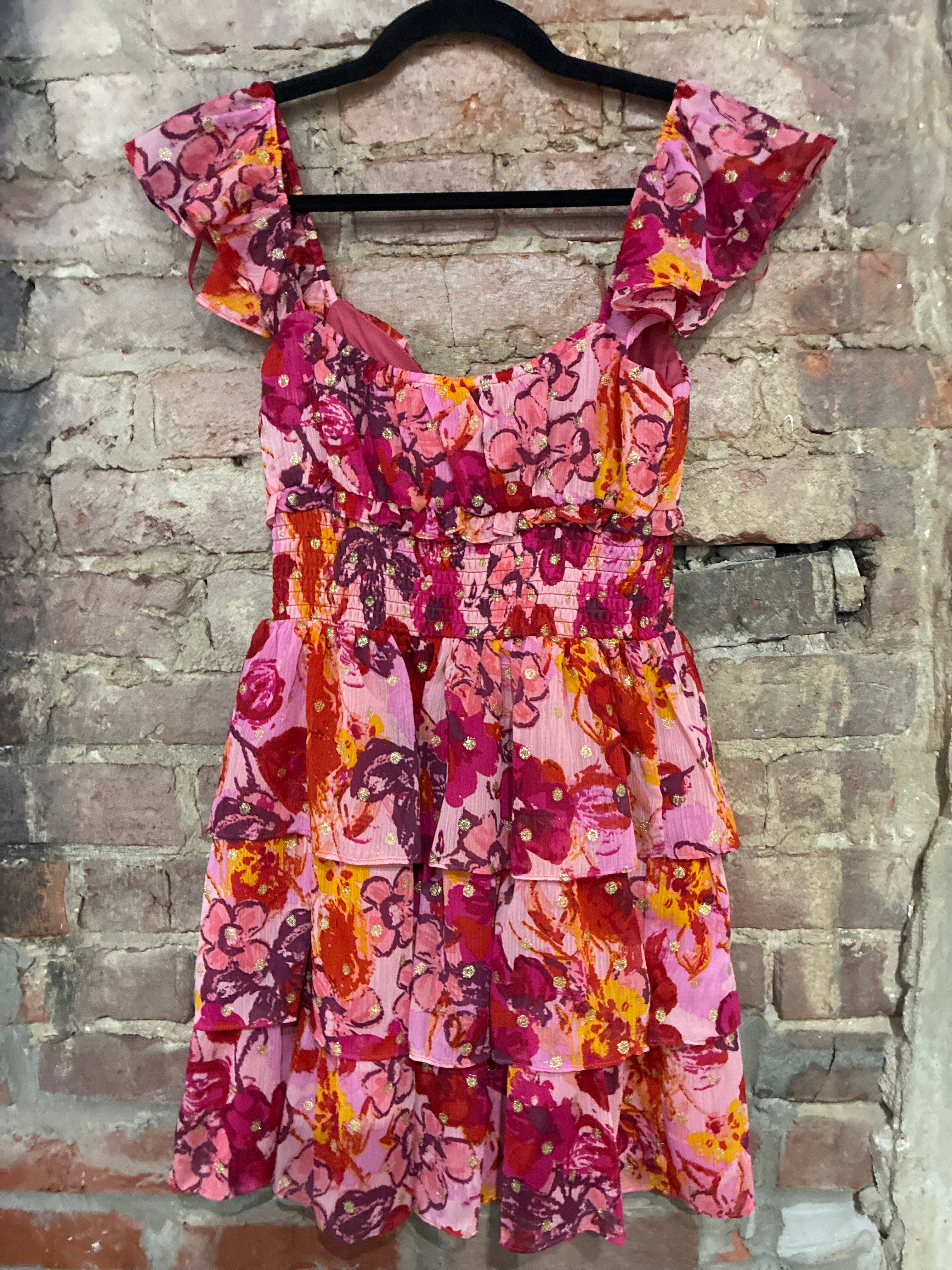 City Studio Pink Floral Tiered Ruffle Sundress M