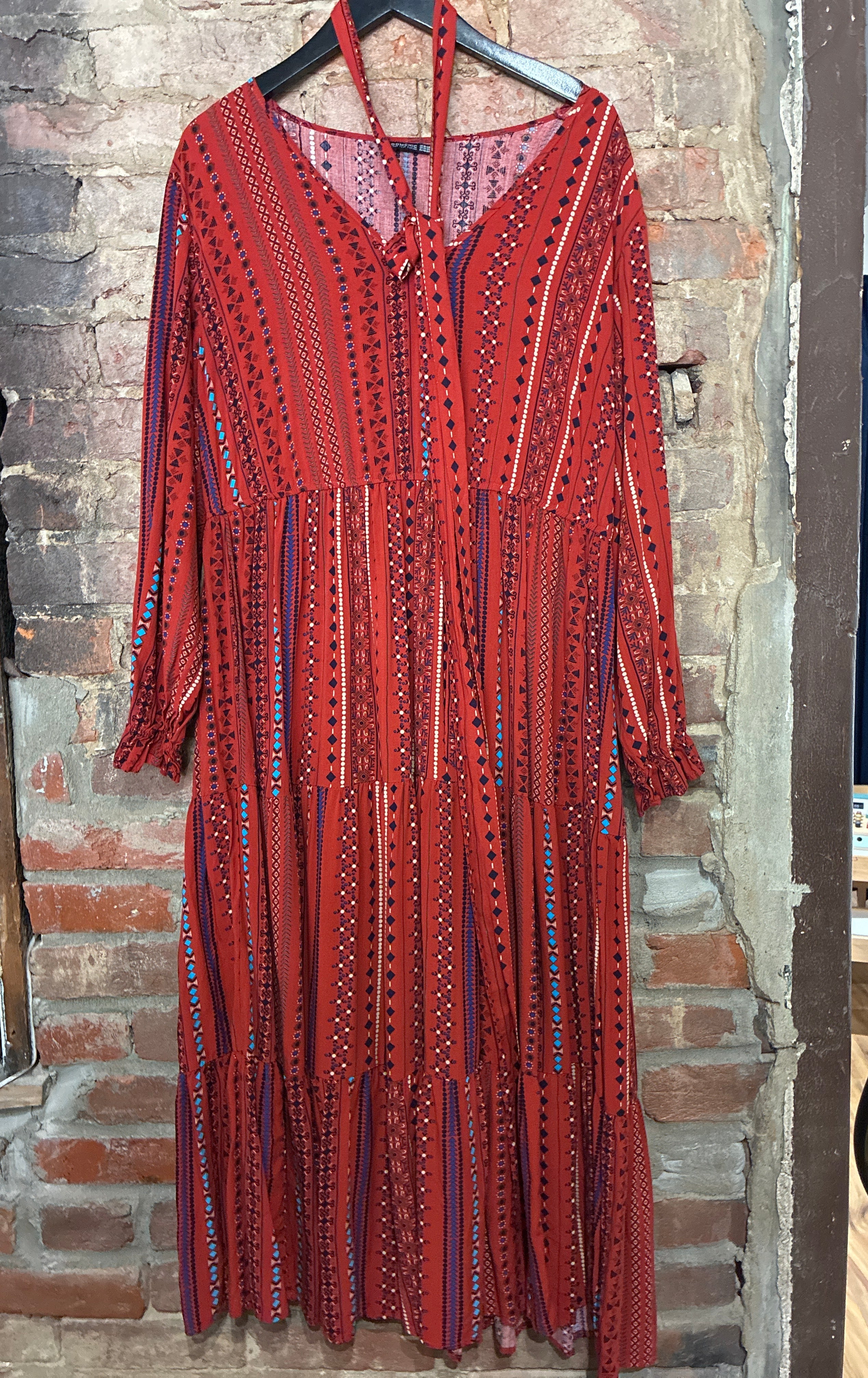 Rust Aztec Print Midi Dress - 18/20