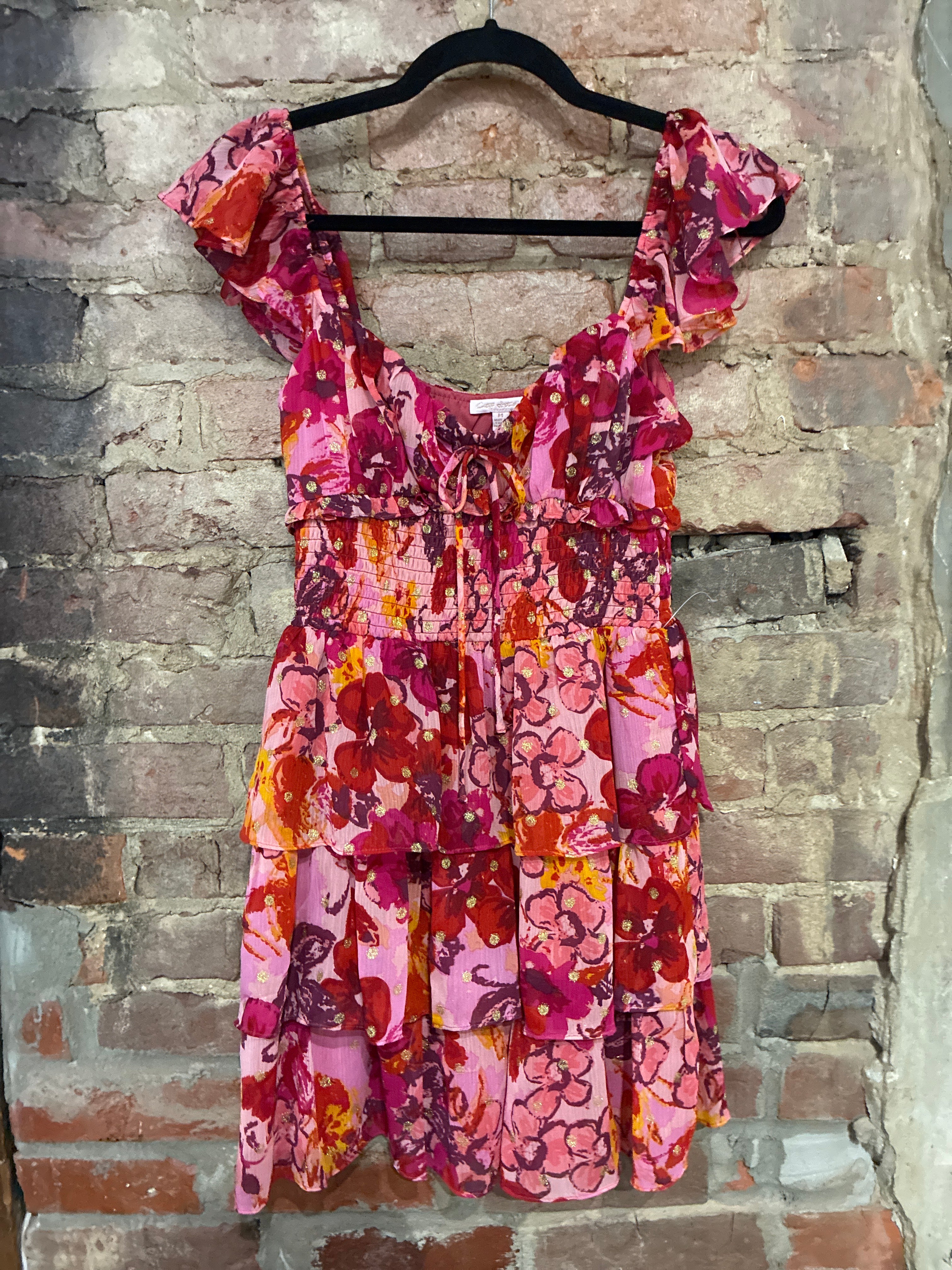 City Studio Pink Floral Tiered Ruffle Sundress M
