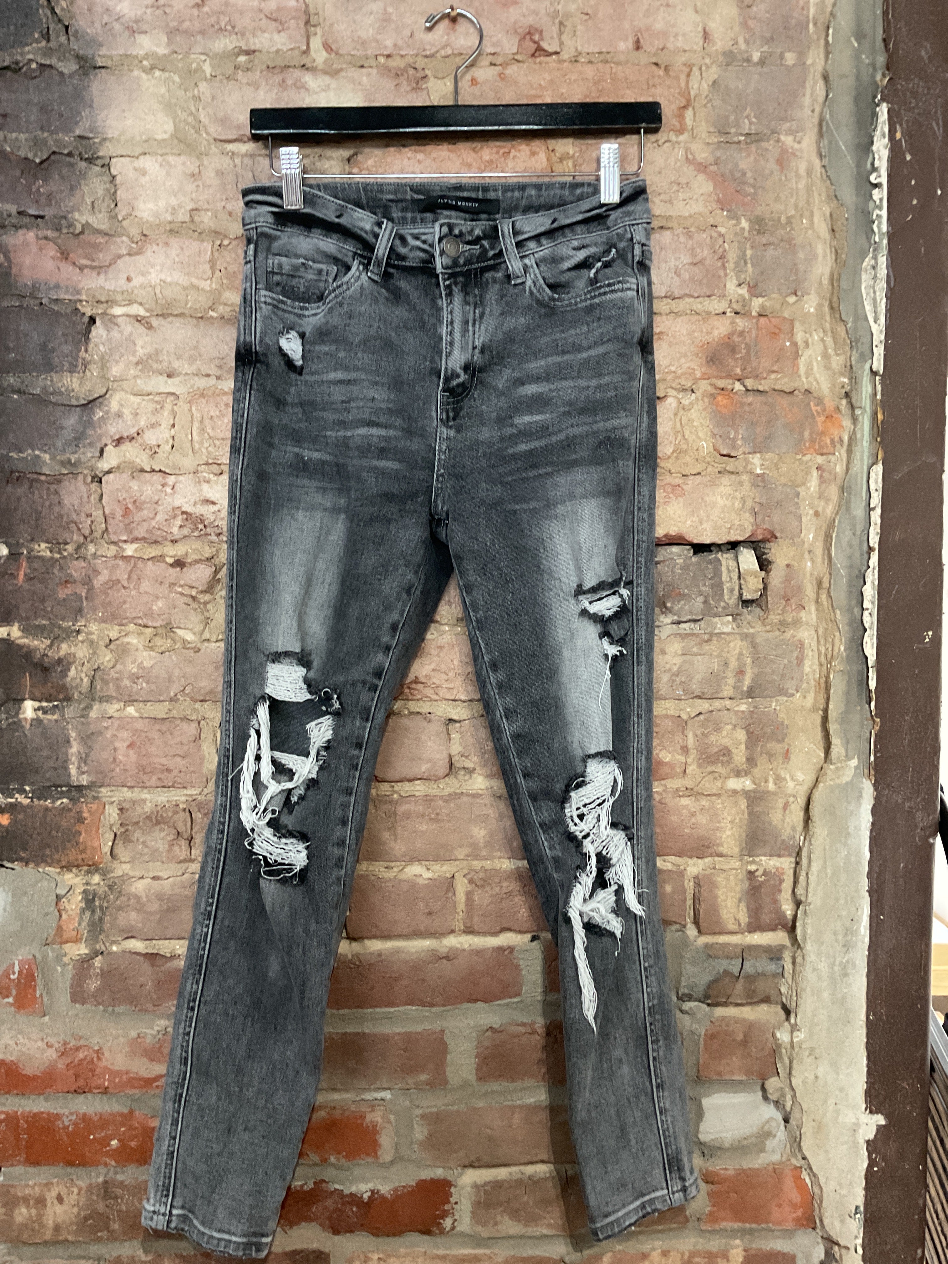 Flying Monkey Charcoal Distressed Denim - 27