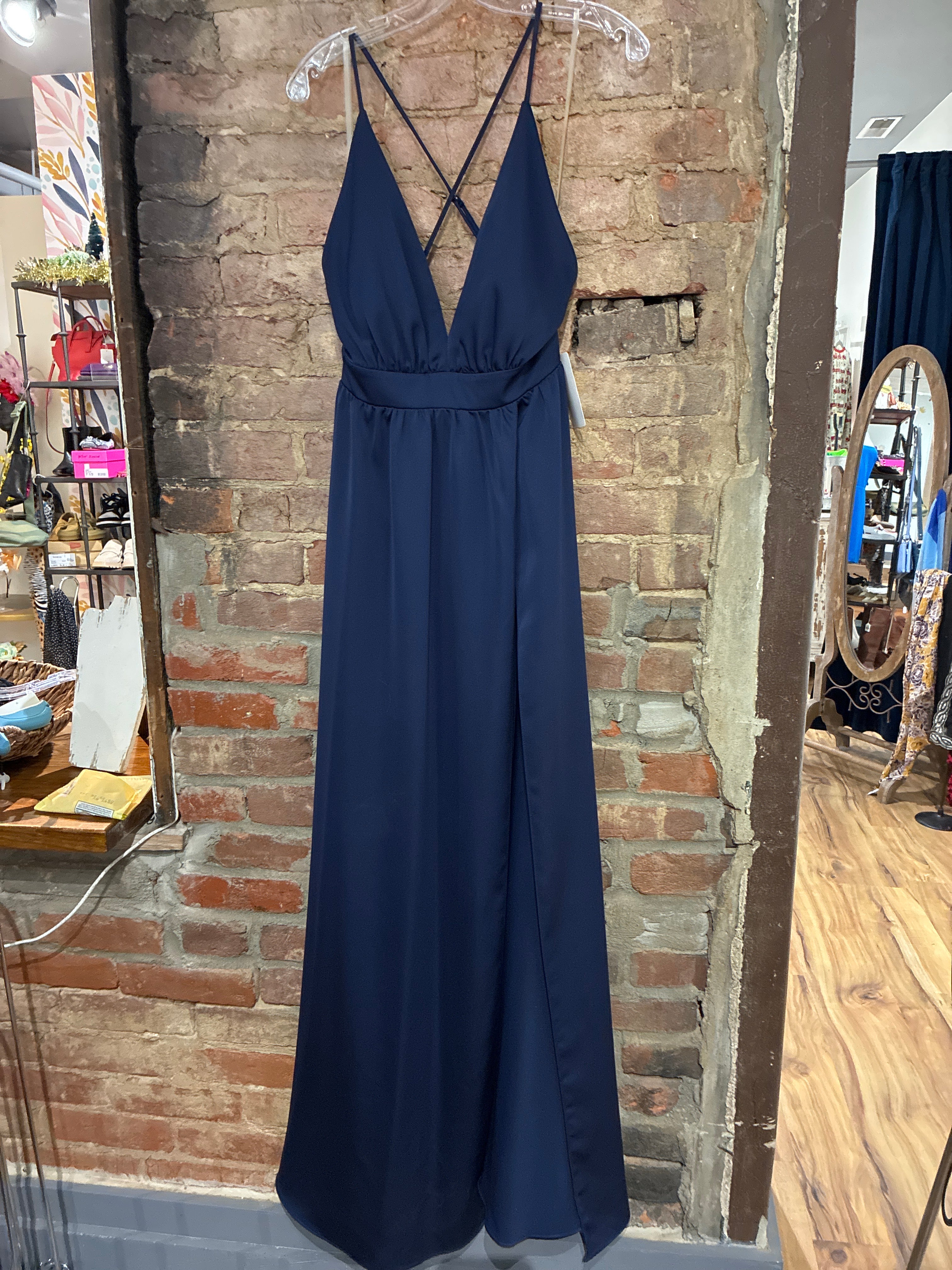 Navy Silk Celine Gown
