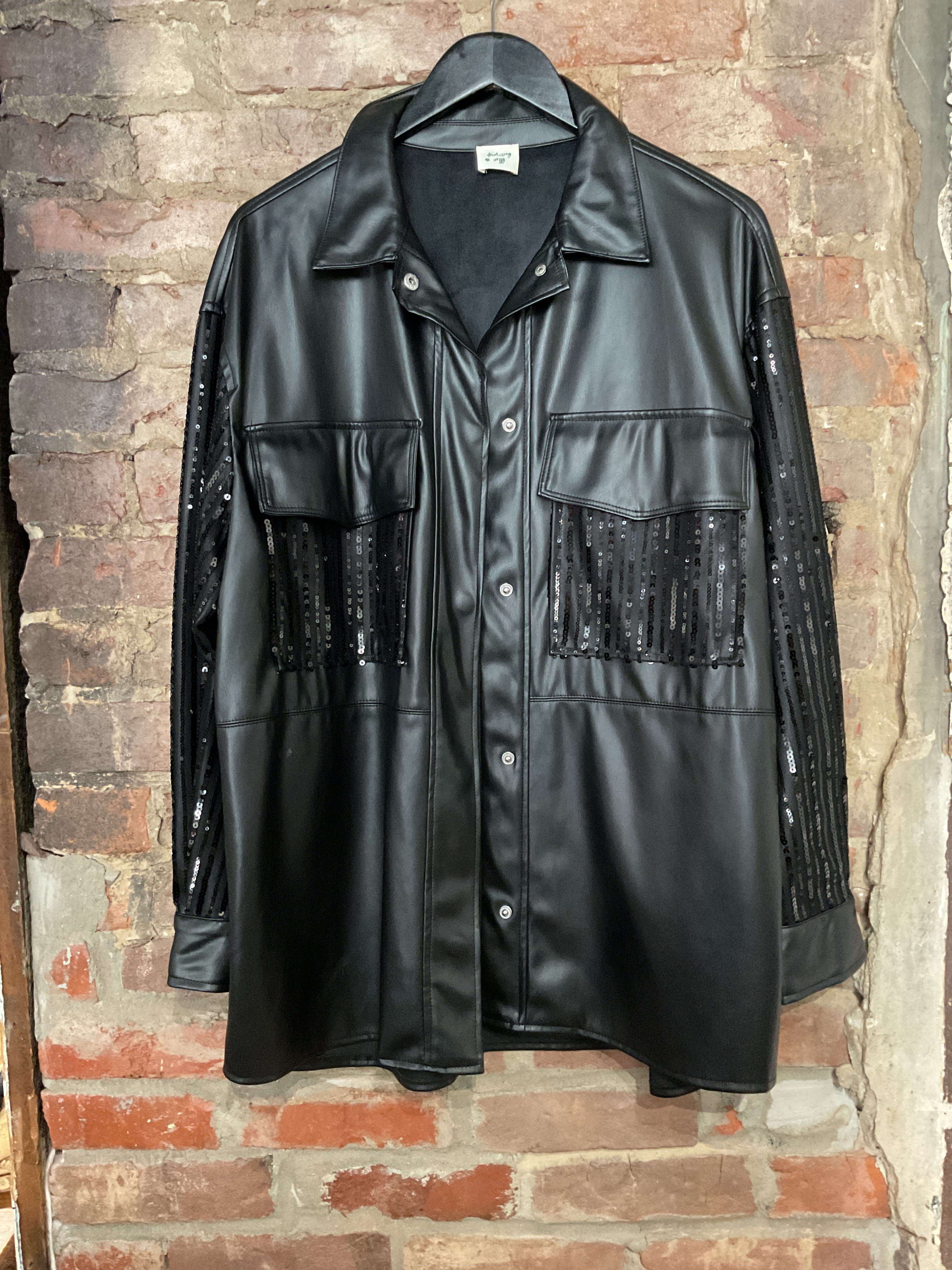 Black leather Sequenced Jacket