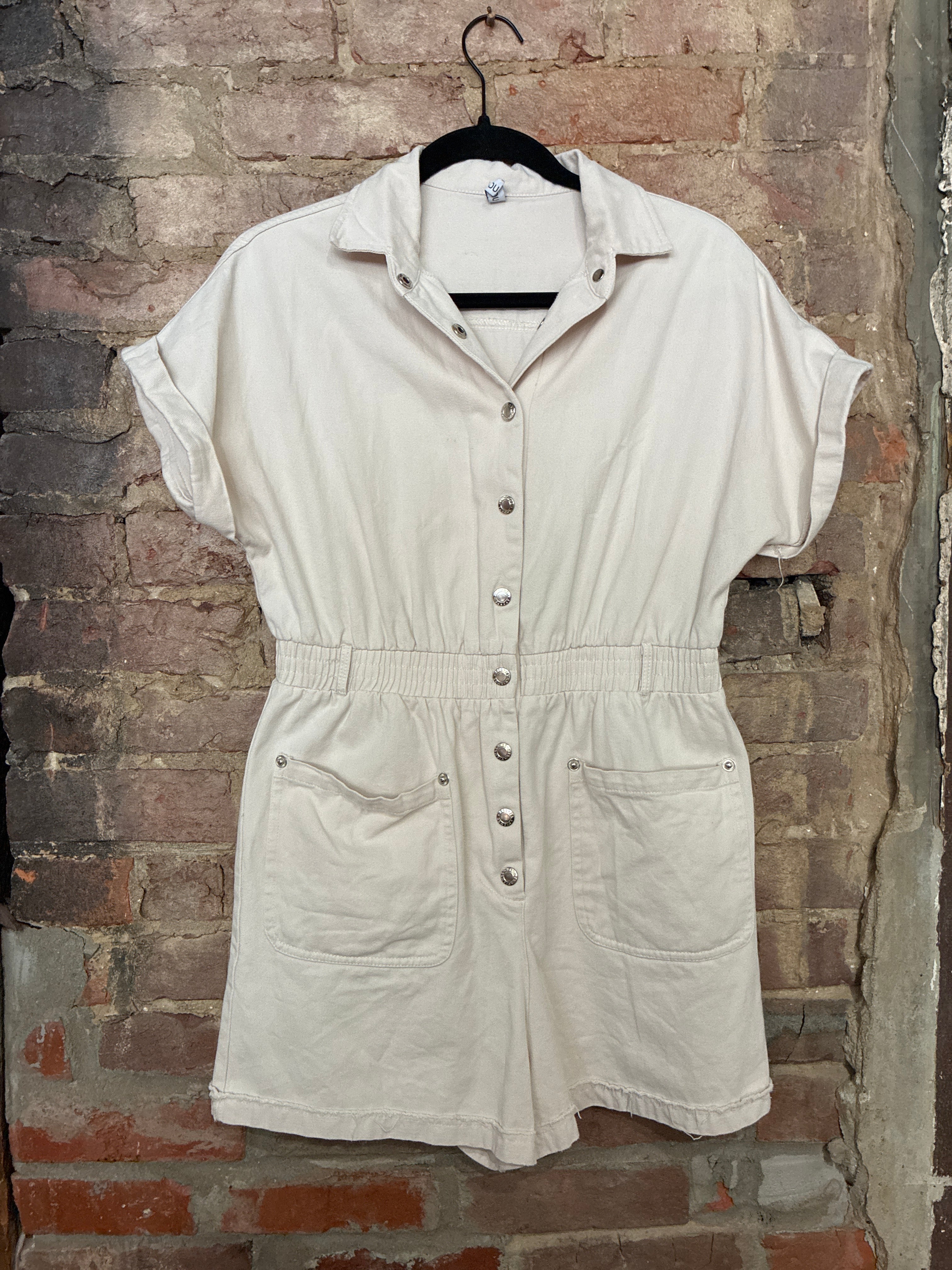 Denim Cream Button Up Romper S