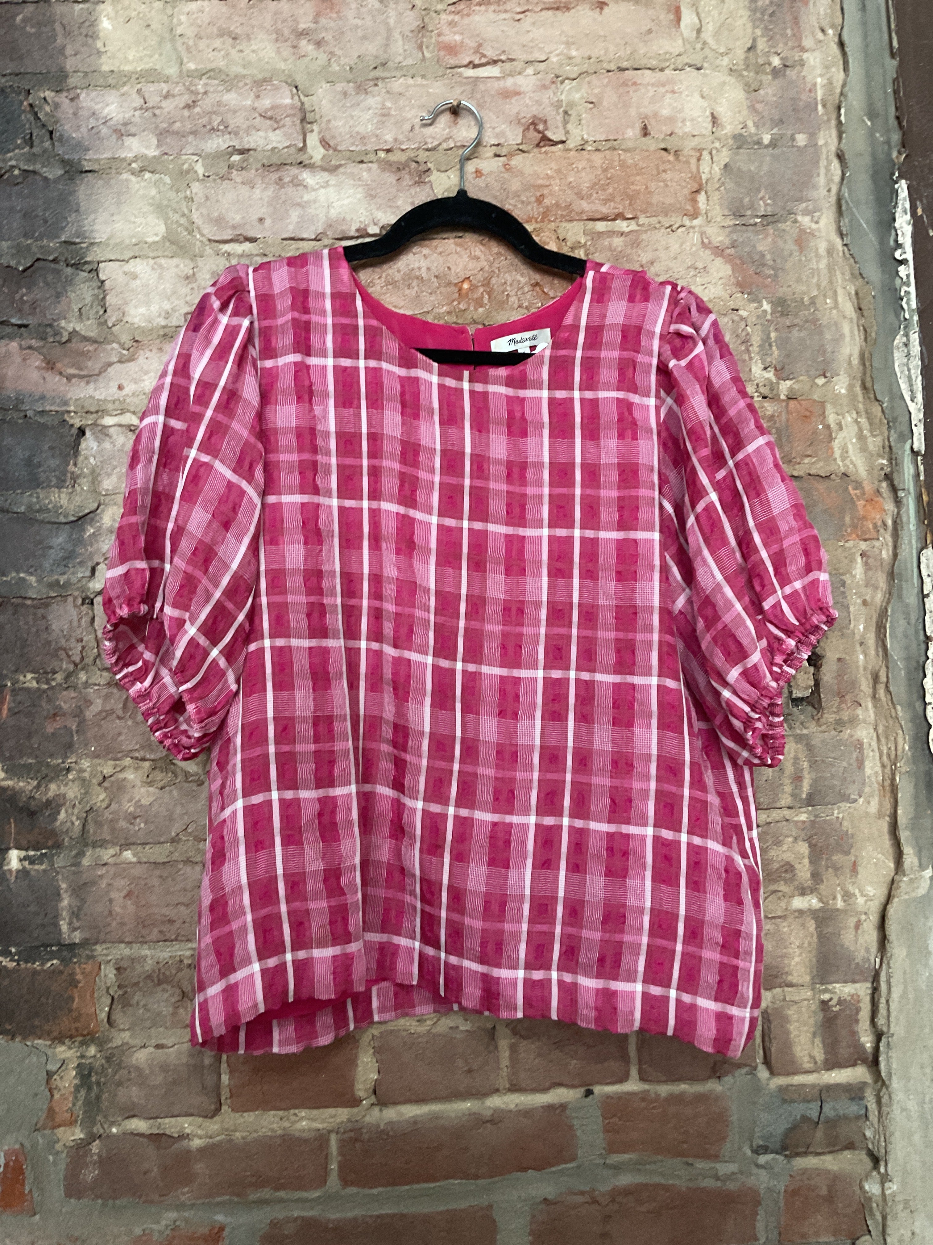 Madewell Pink Plaid Blouse L