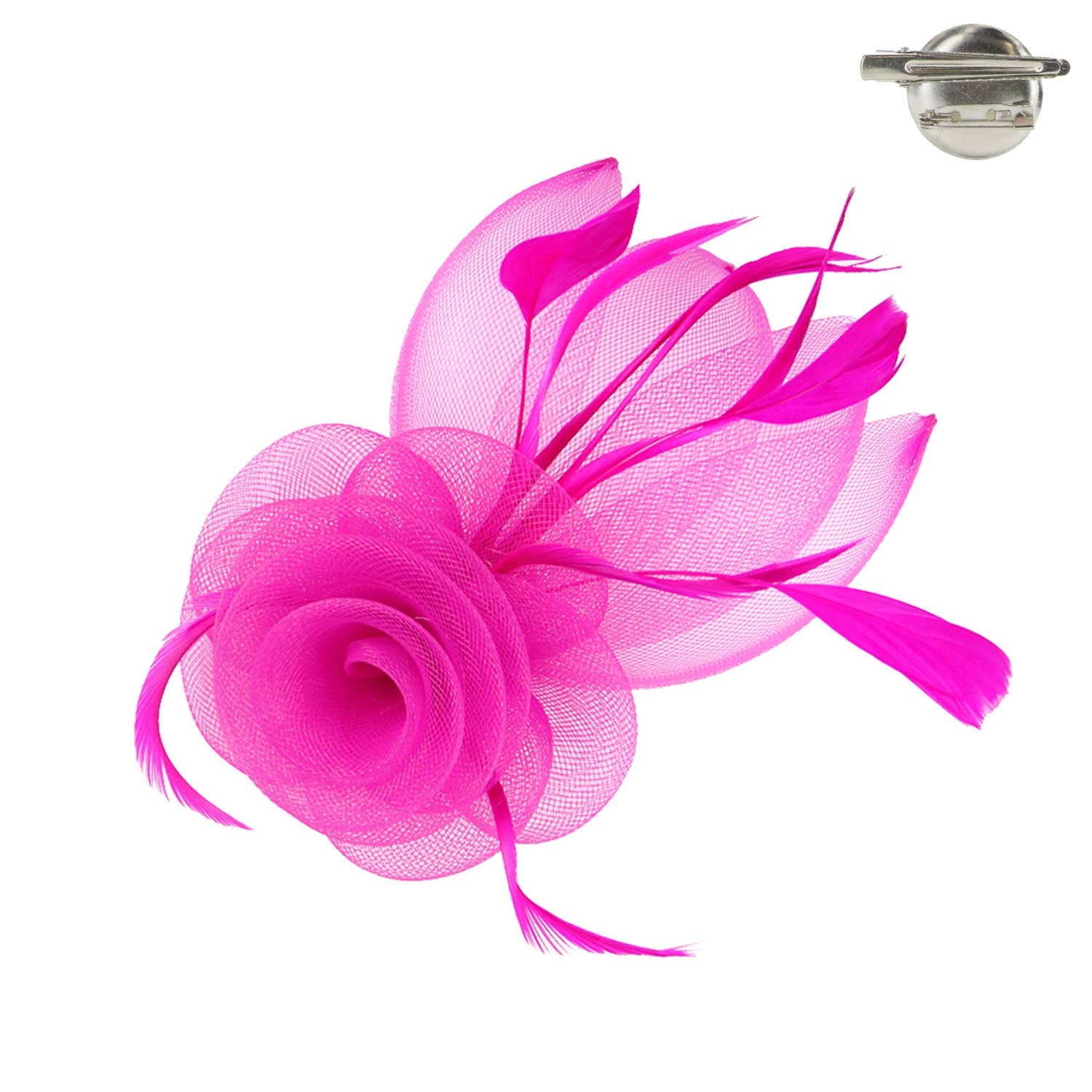 Flower & Leaves Mesh w/ Feathers Fascinator Clip