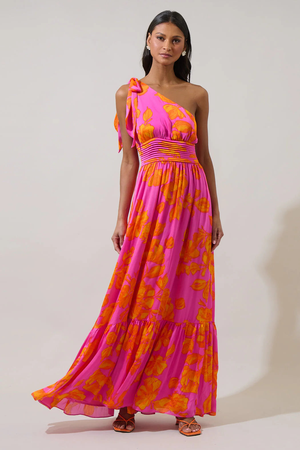 NWT One Shoulder Pink and Orange Maxi Dress