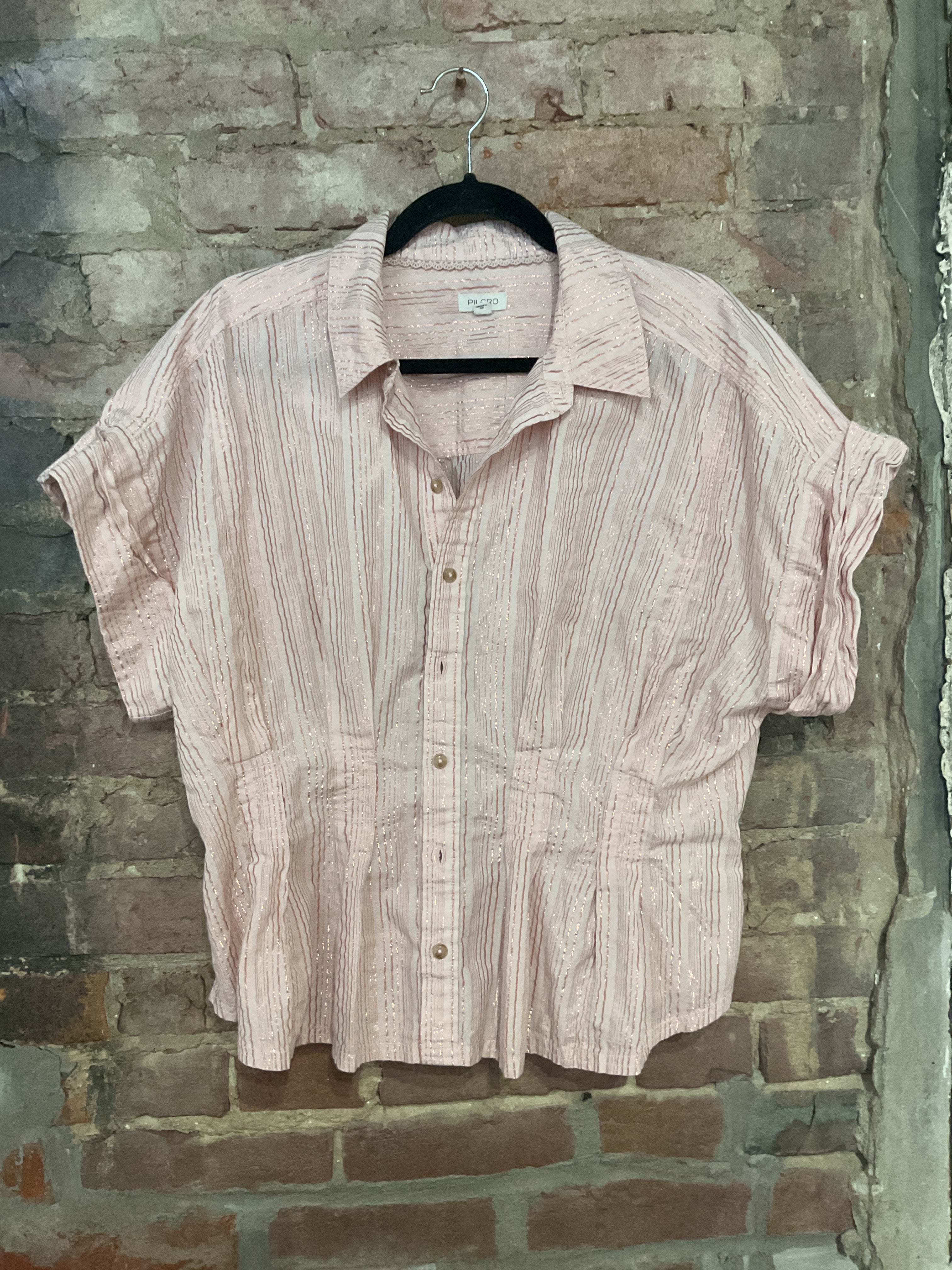 PILCRO Soft Pink Metallic Striped Shirt L