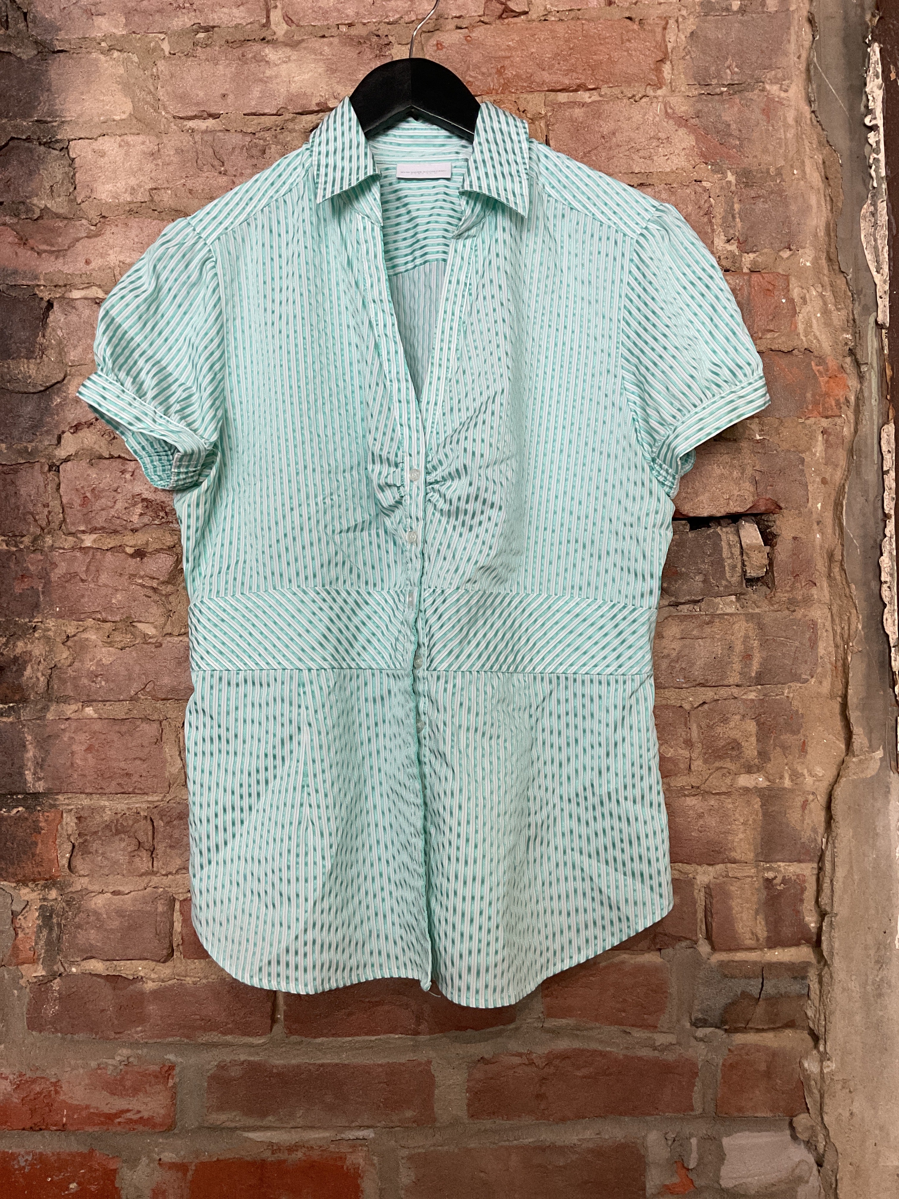 NY&Co Teal Seersucker Collard Blouse XL