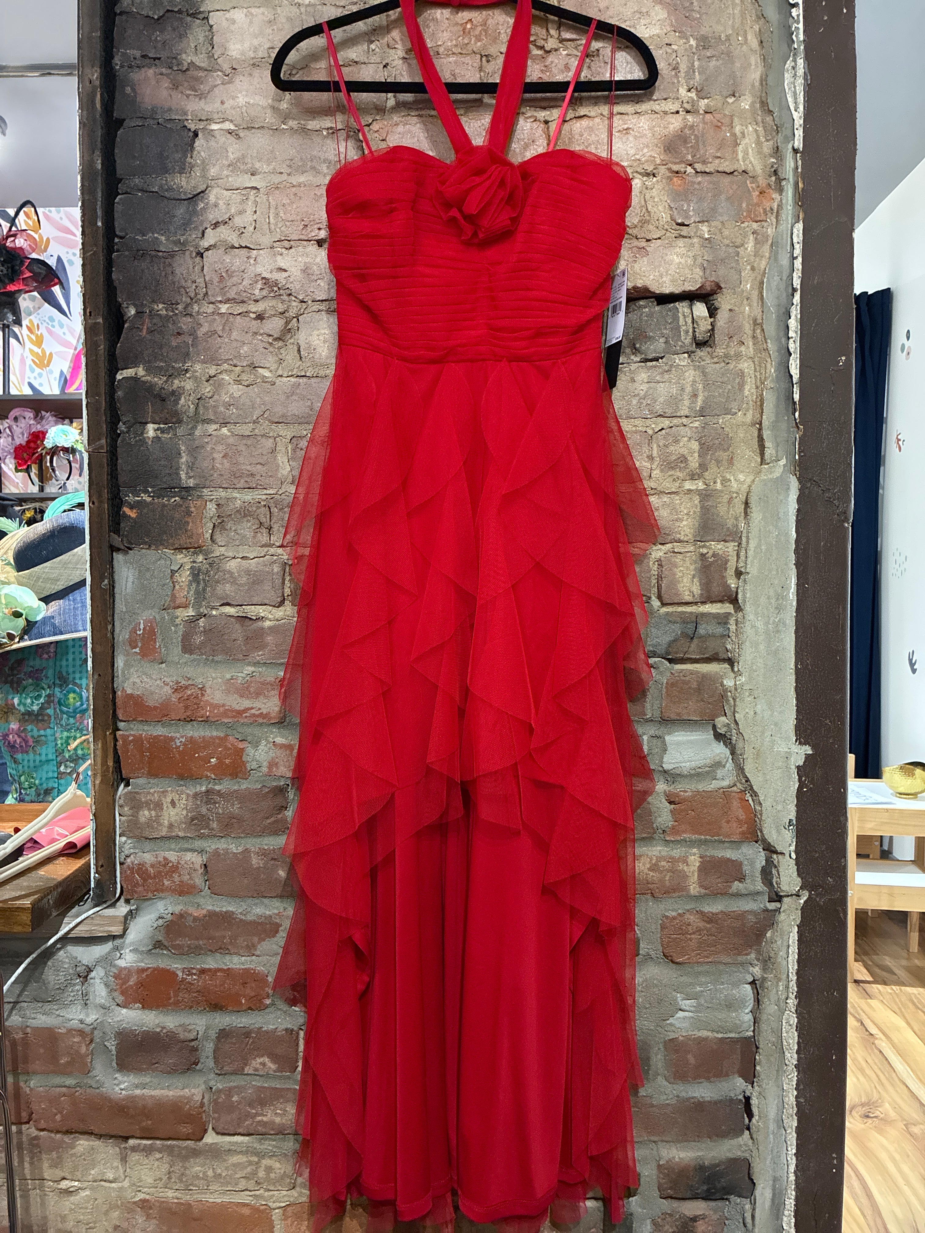 NWT Adrianna Papell Red Rosette Tuelle Dress