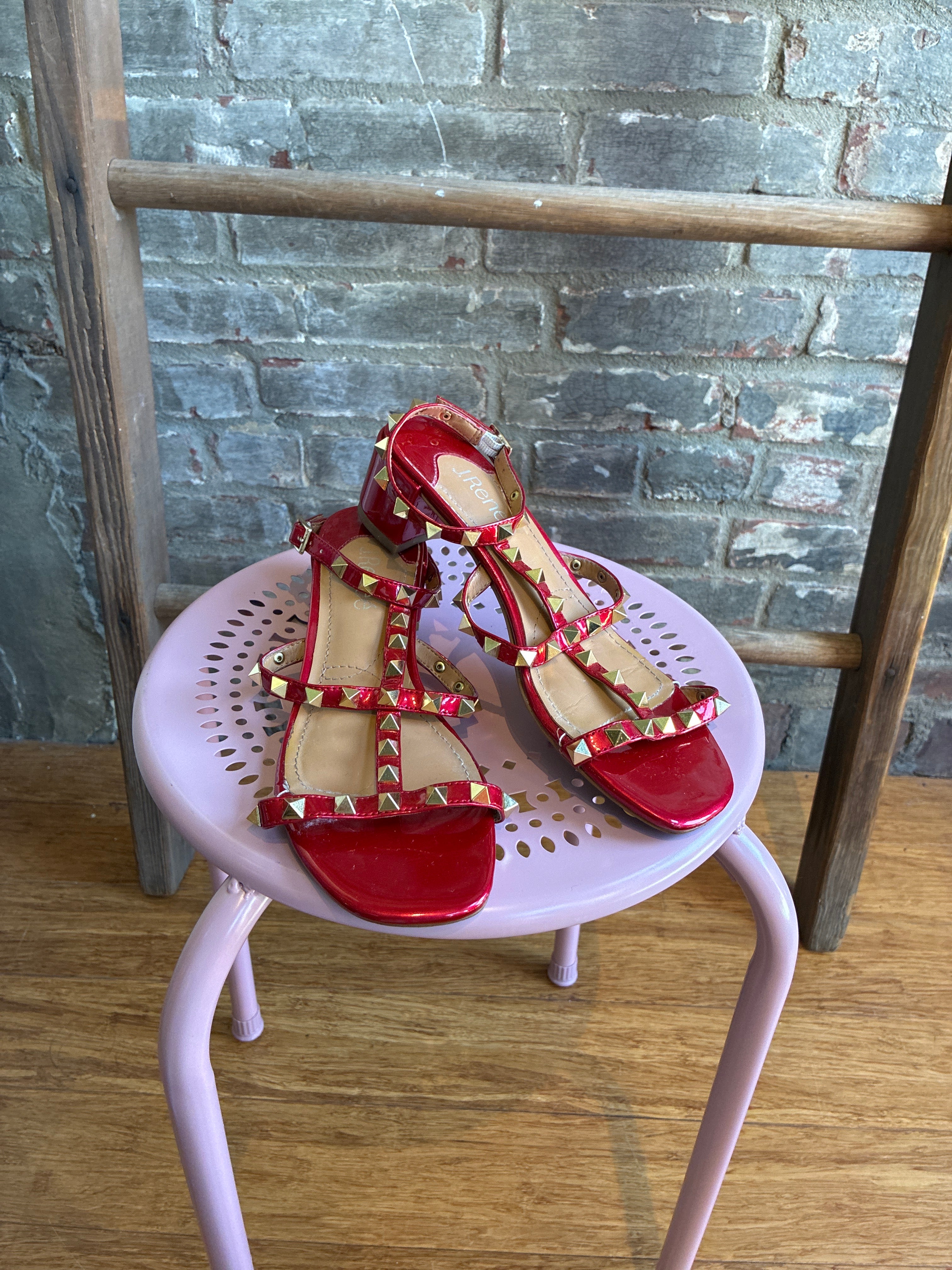 Red Studded Block Heel Sandal - 7