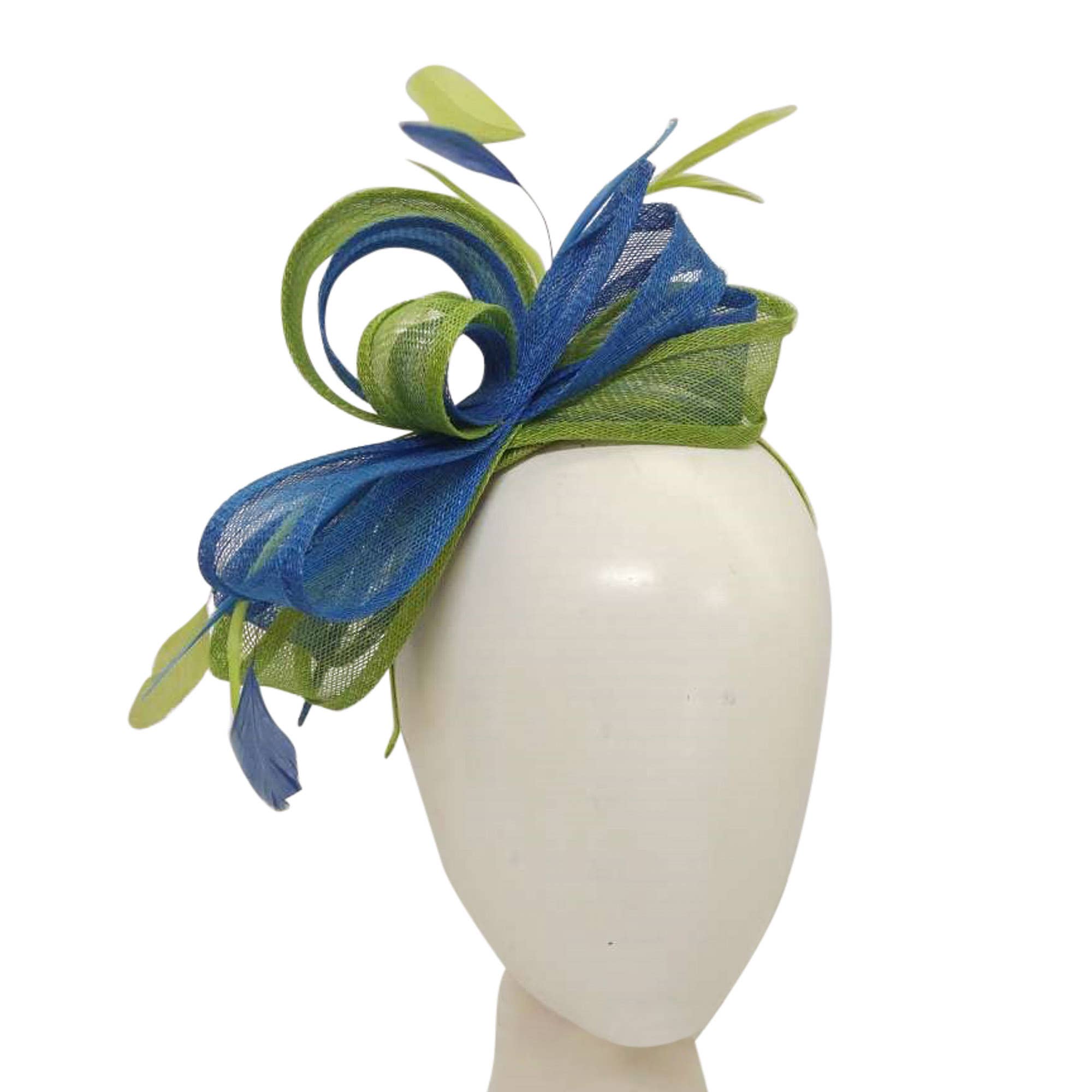 Two Tone Sinamay Fascinator With Feather Trimming Headband