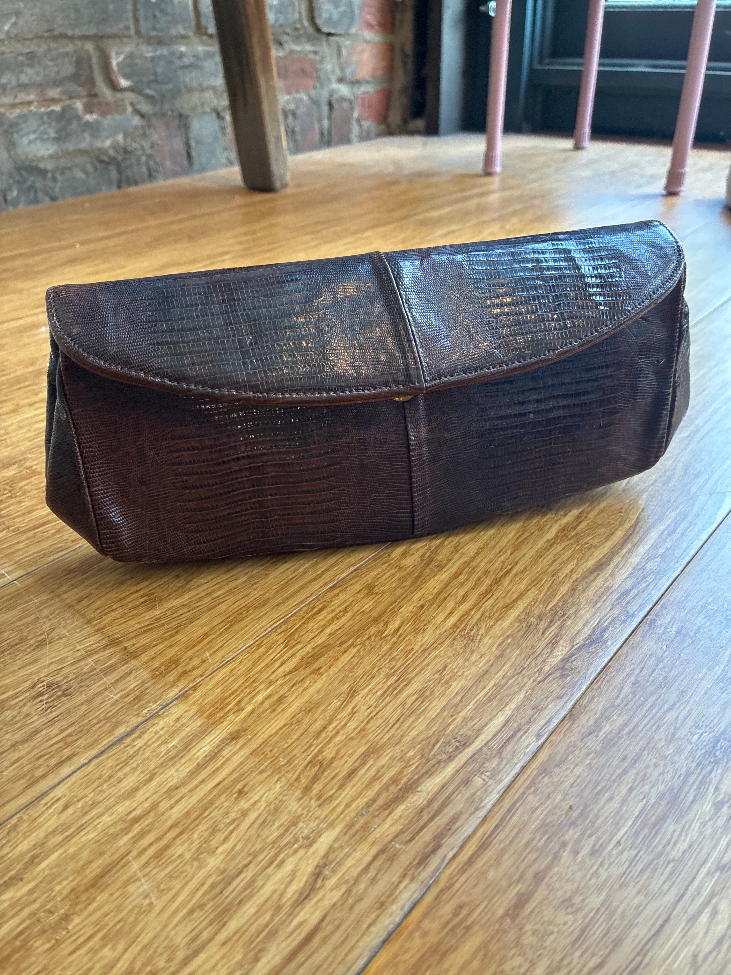 Vintage Brown Snakeskin Leather Clutch