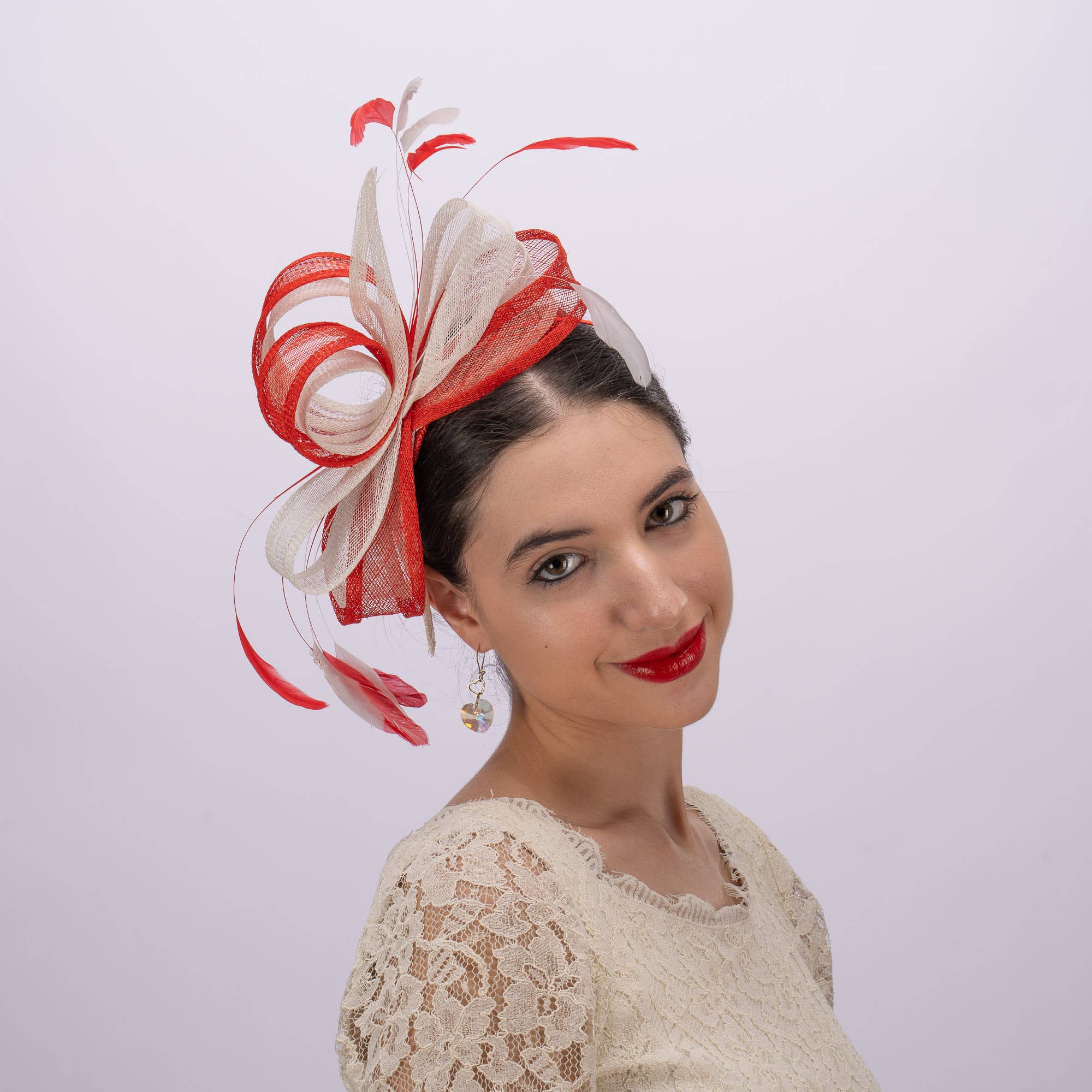 Two Tone Sinamay Fascinator With Feather Trimming Headband