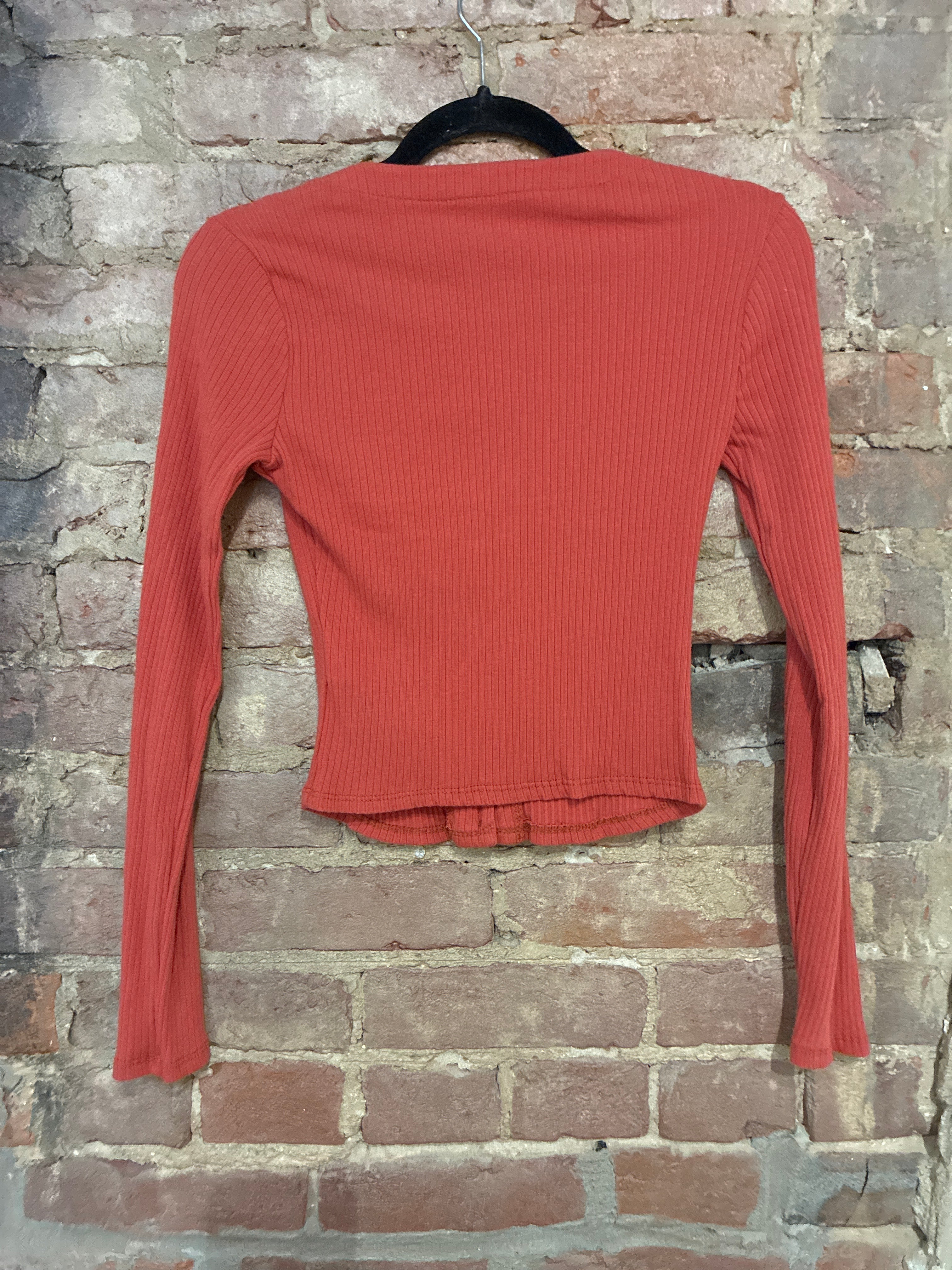 Lush Burnt Orange Ribbed Button Up