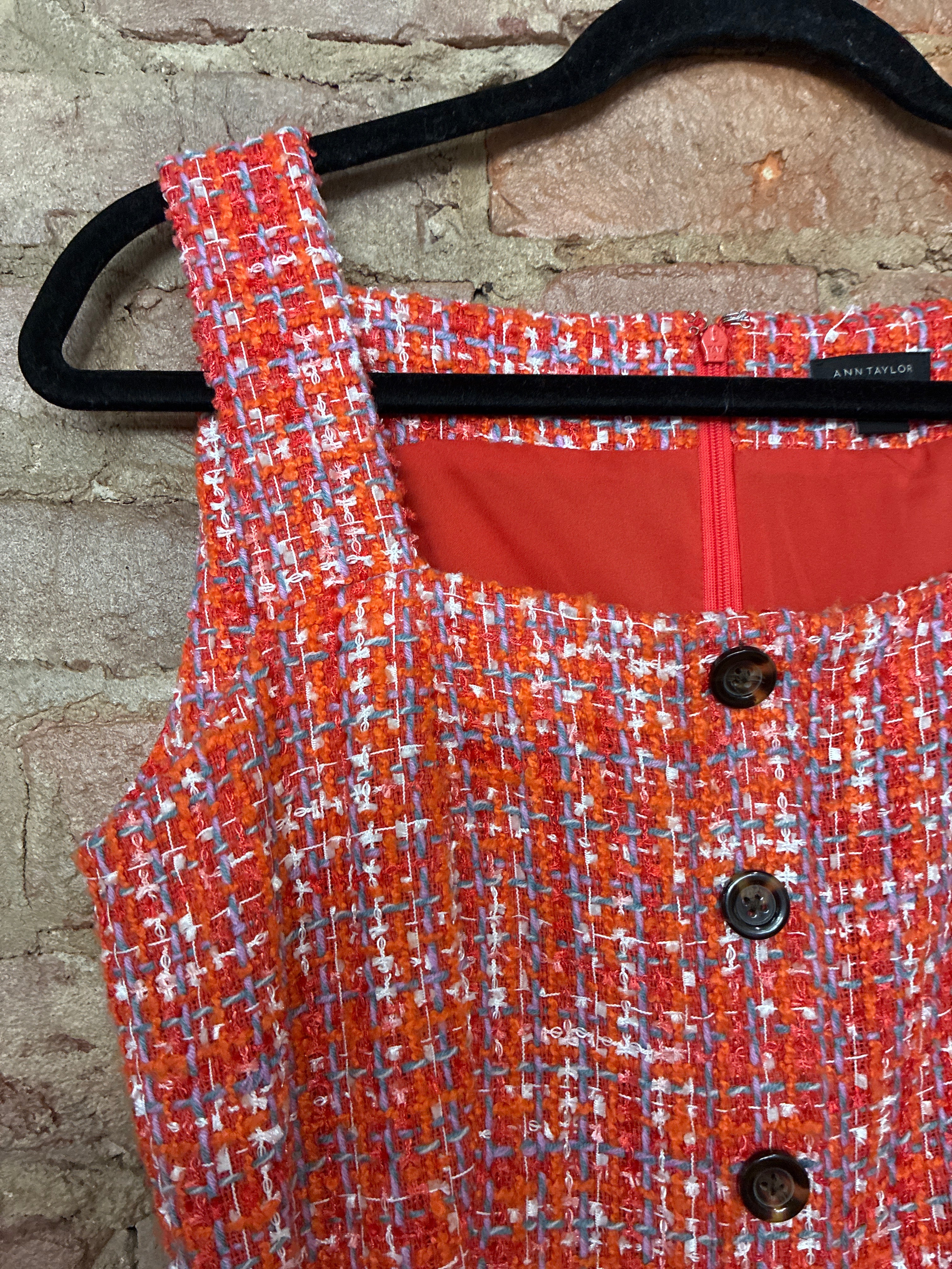 Ann Taylor Orange Tweed Belted Dress