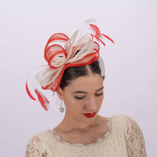 Load image into Gallery viewer, Two Tone Sinamay Fascinator With Feather Trimming Headband