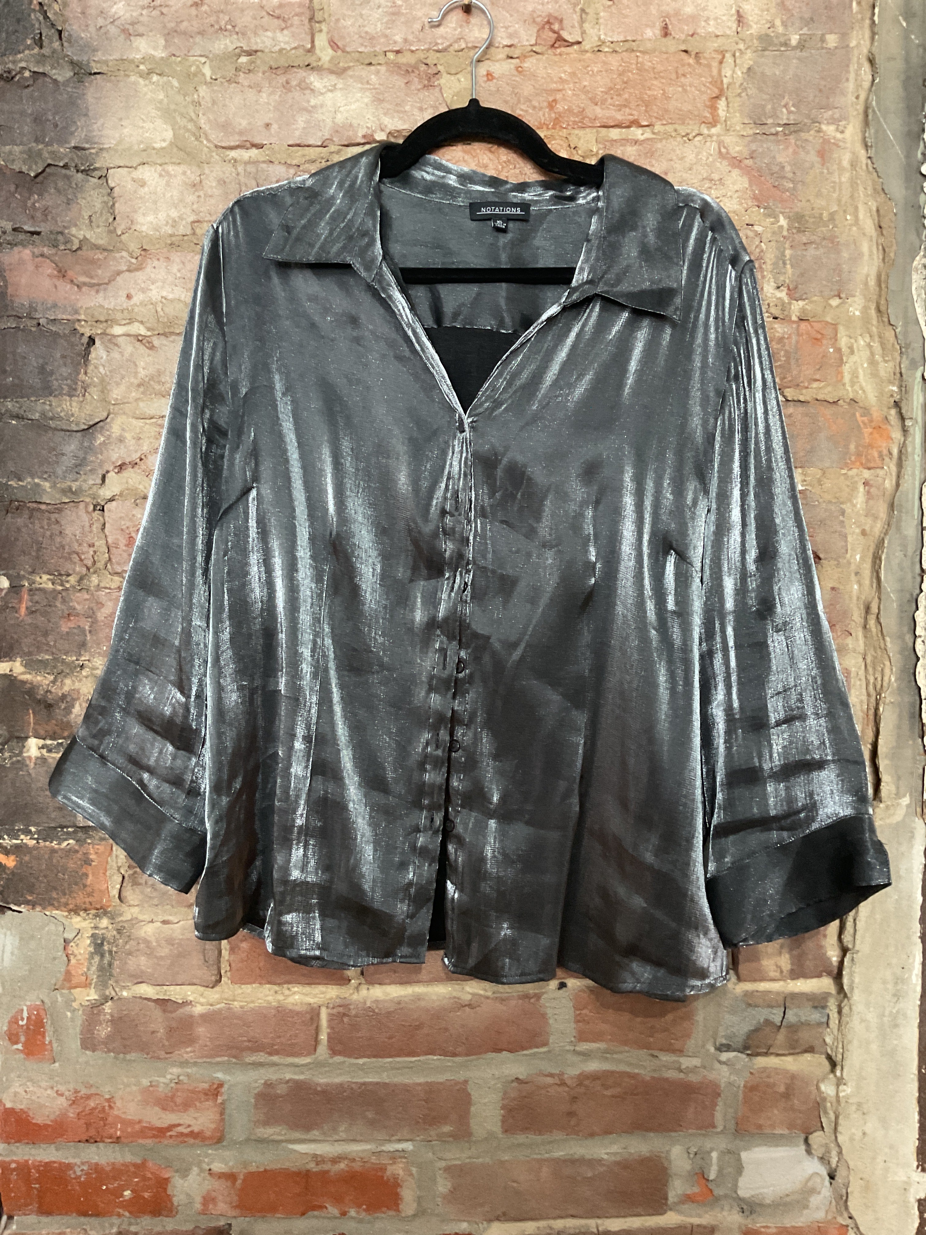 Notations Silver Metallic Button Up XL