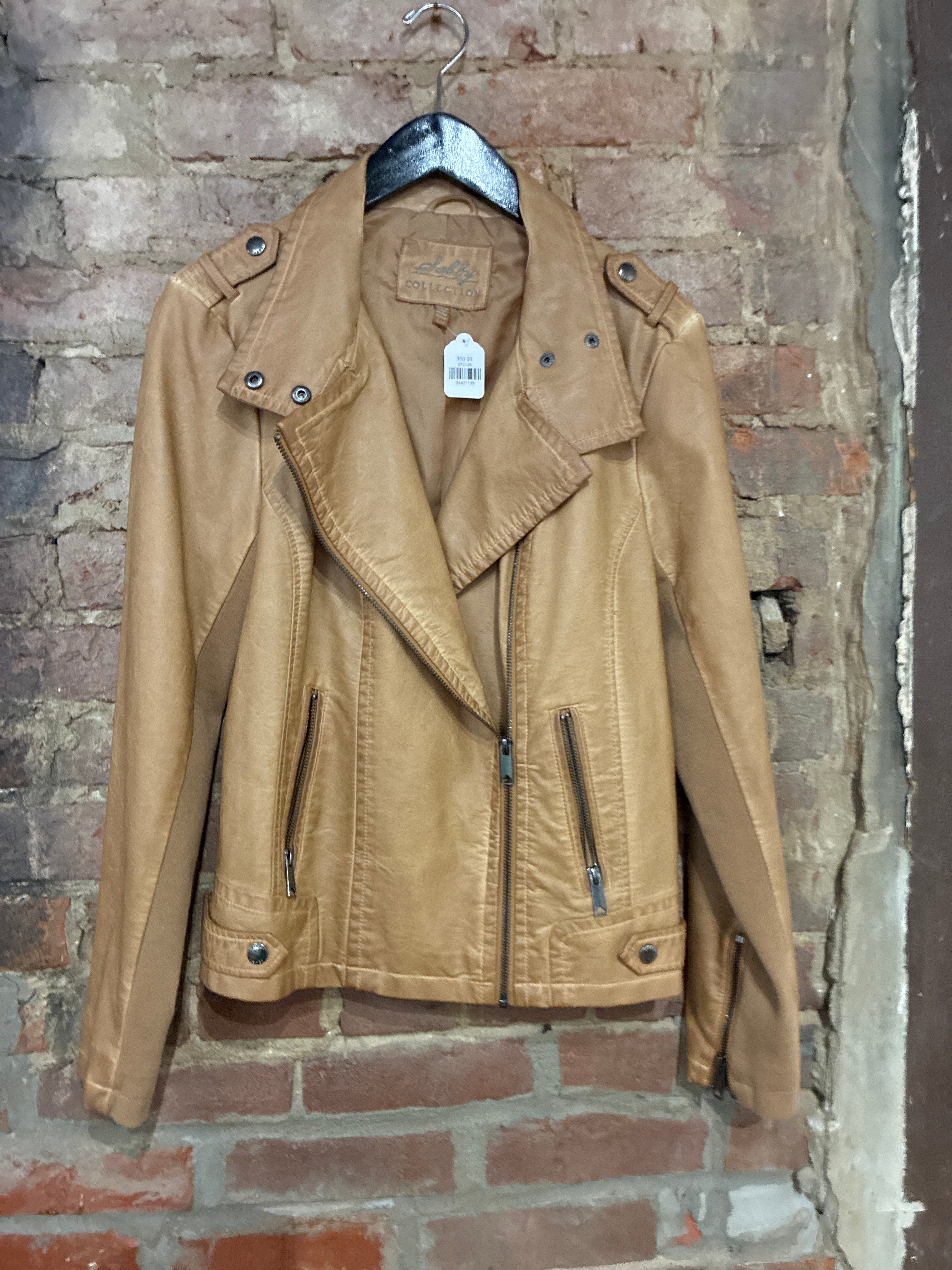 Camel Faux Leather Jacket L