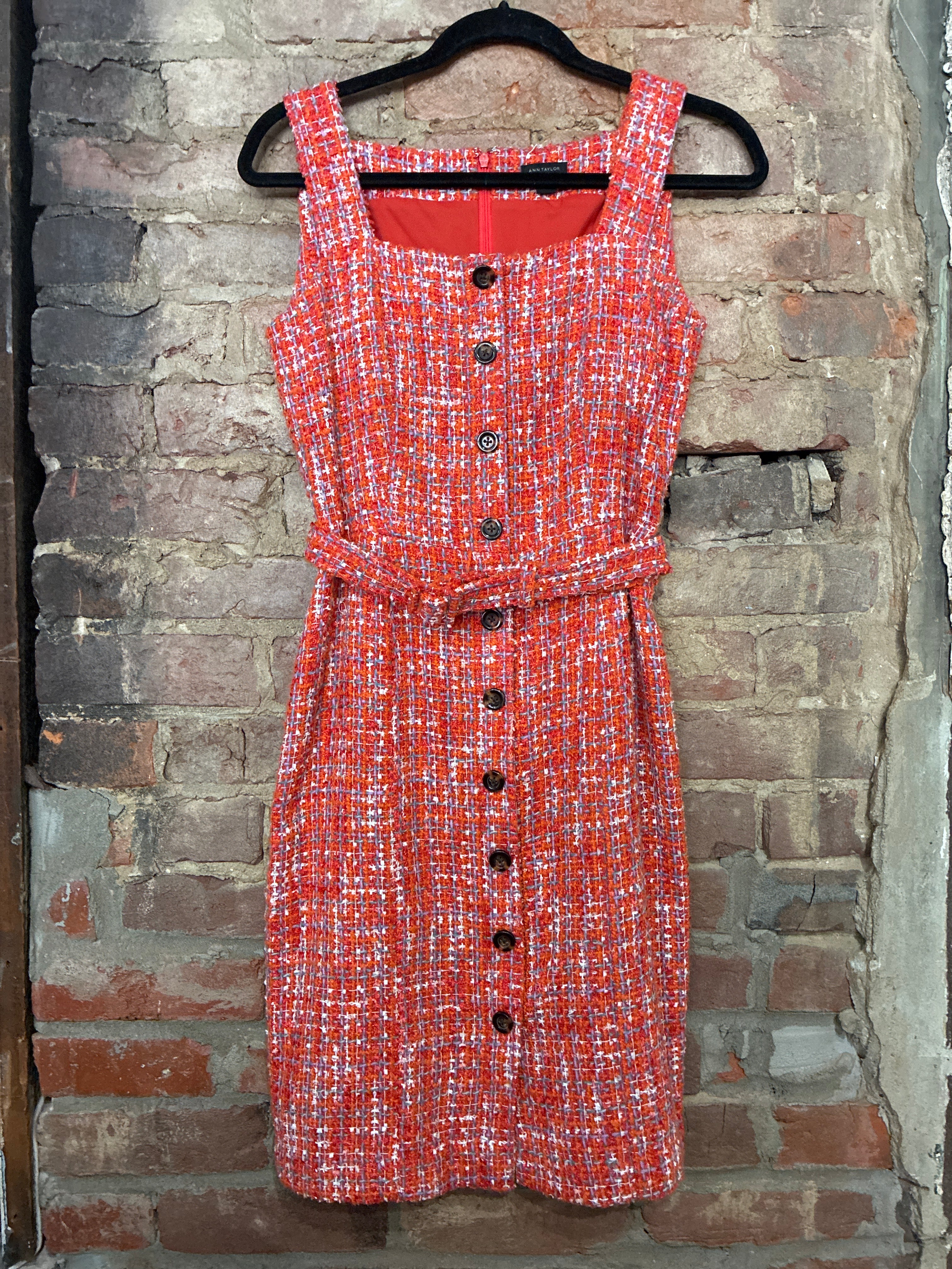 Ann Taylor Orange Tweed Belted Dress