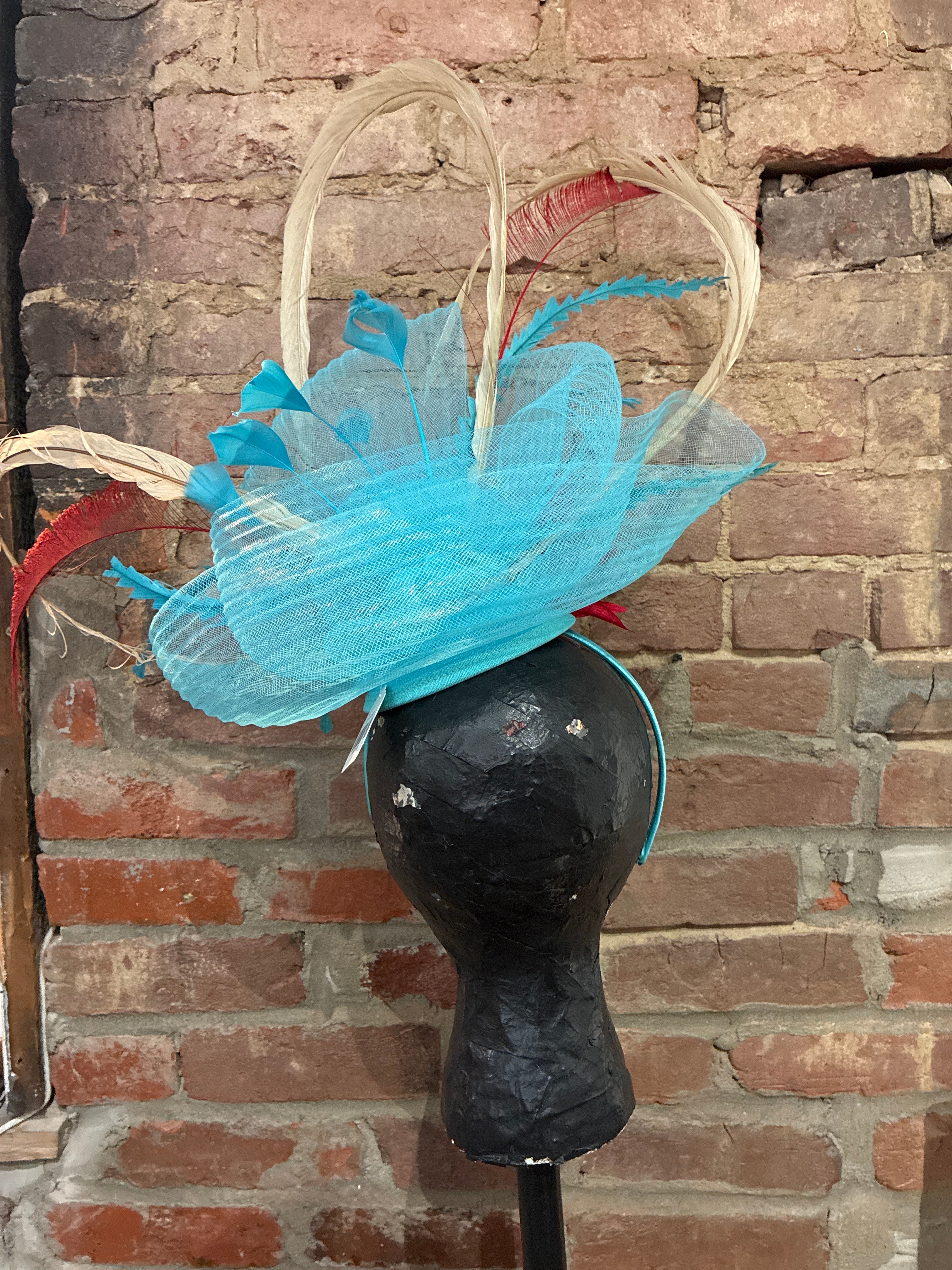 Turquoise & Red Custom DEE's Fascinator
