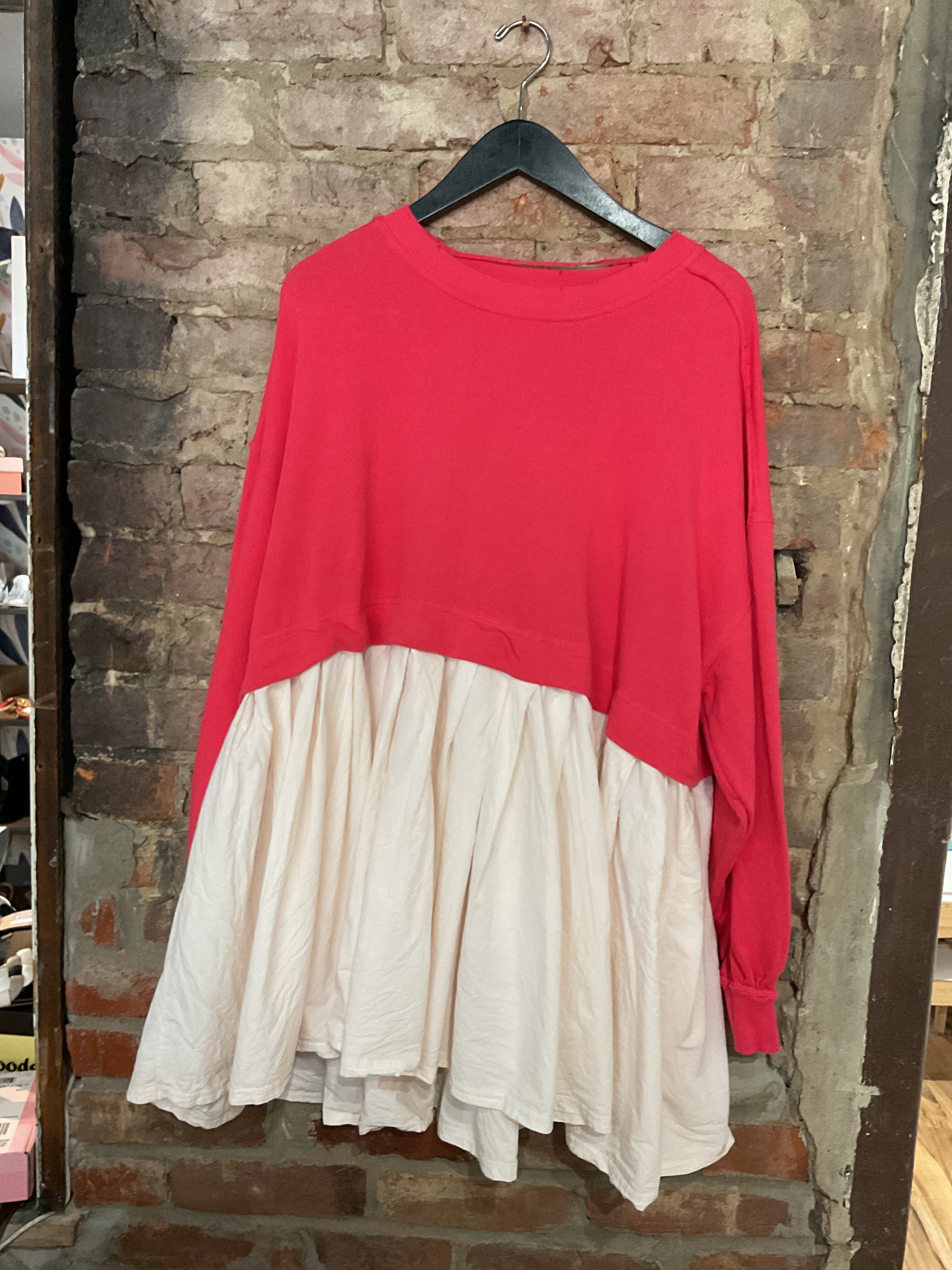 Free People Eleanor Layered Sweatshirt Minidress in Pin & Cream- XS